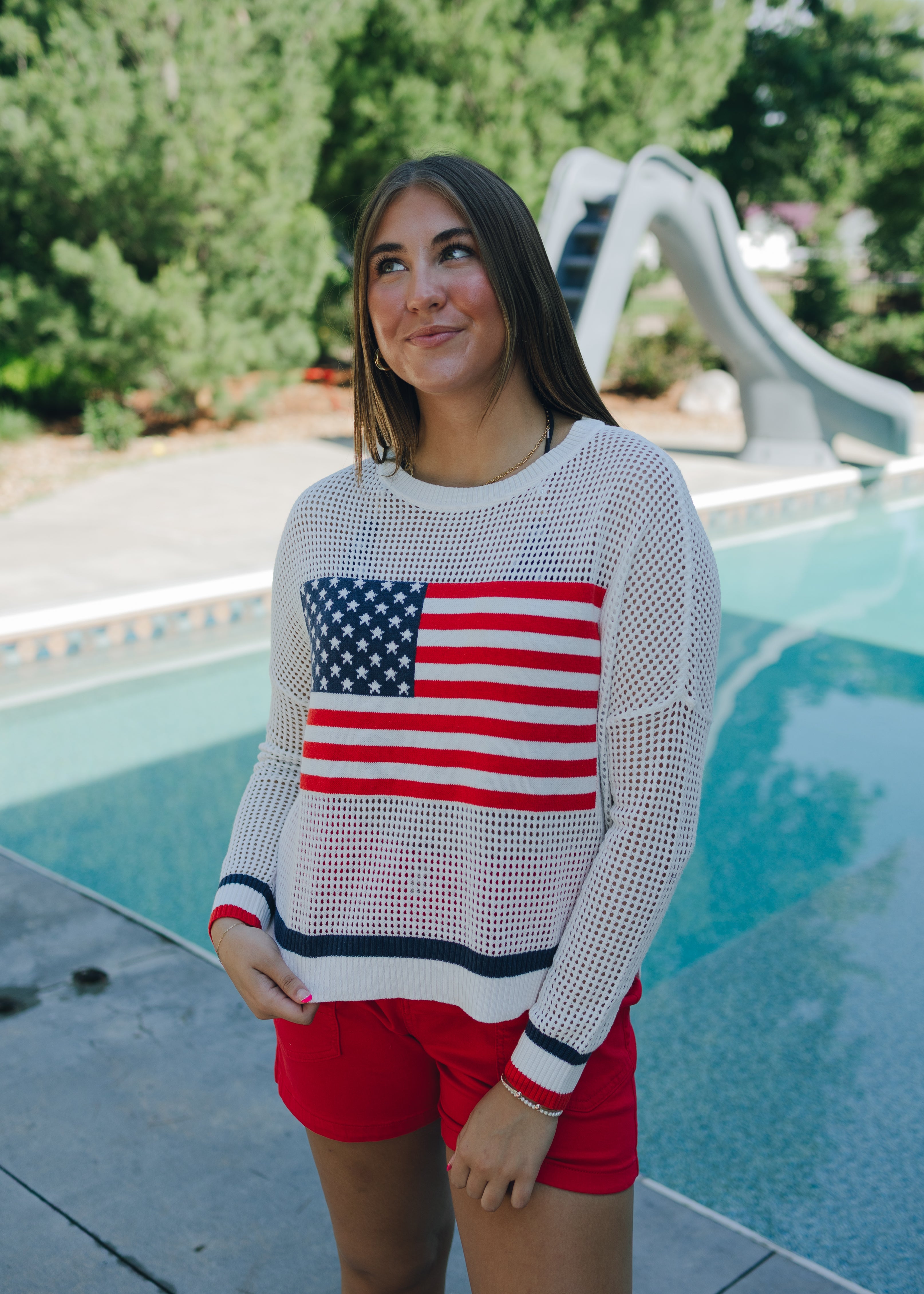 American Flag Mesh Sweater
