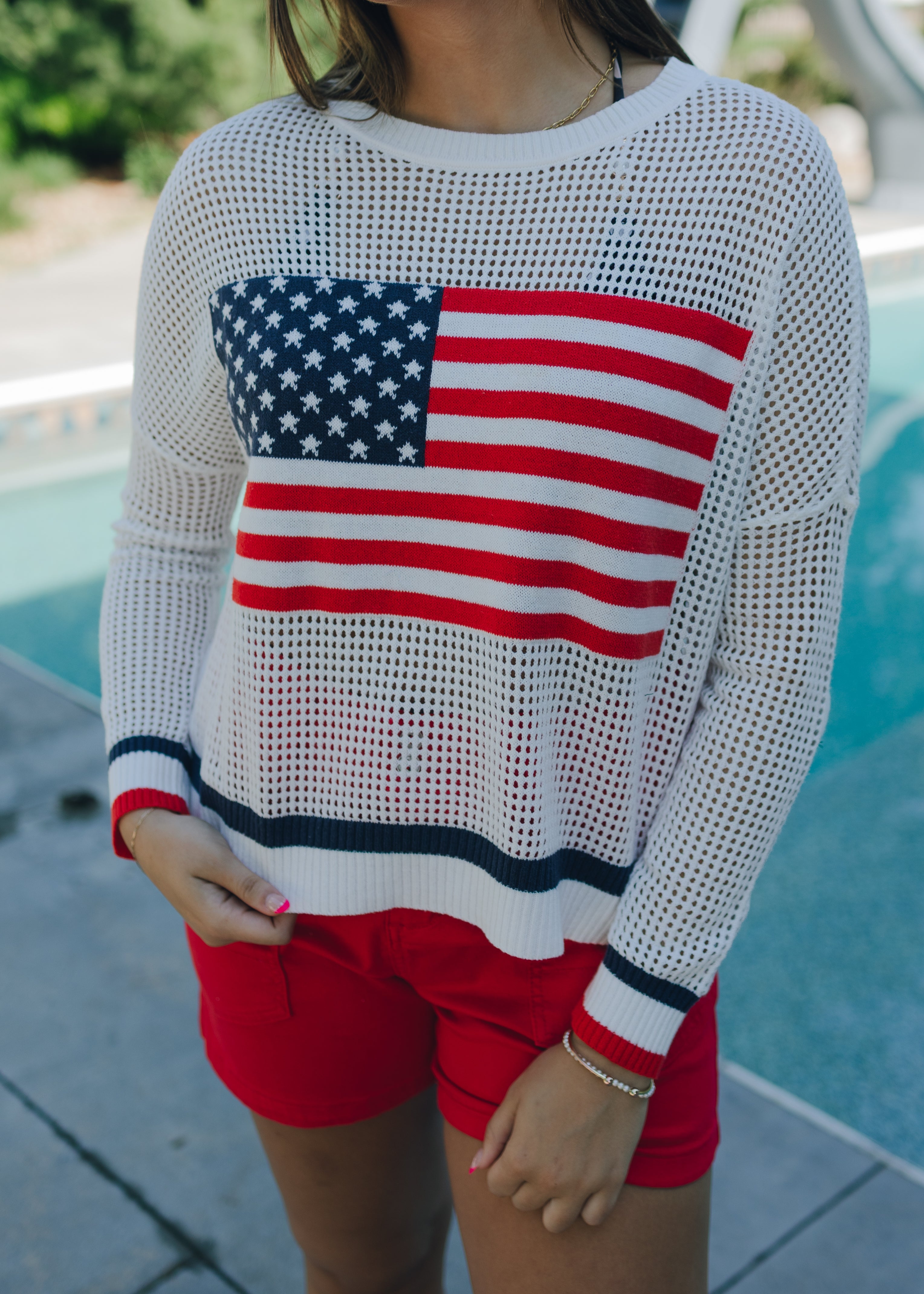 American Flag Mesh Sweater