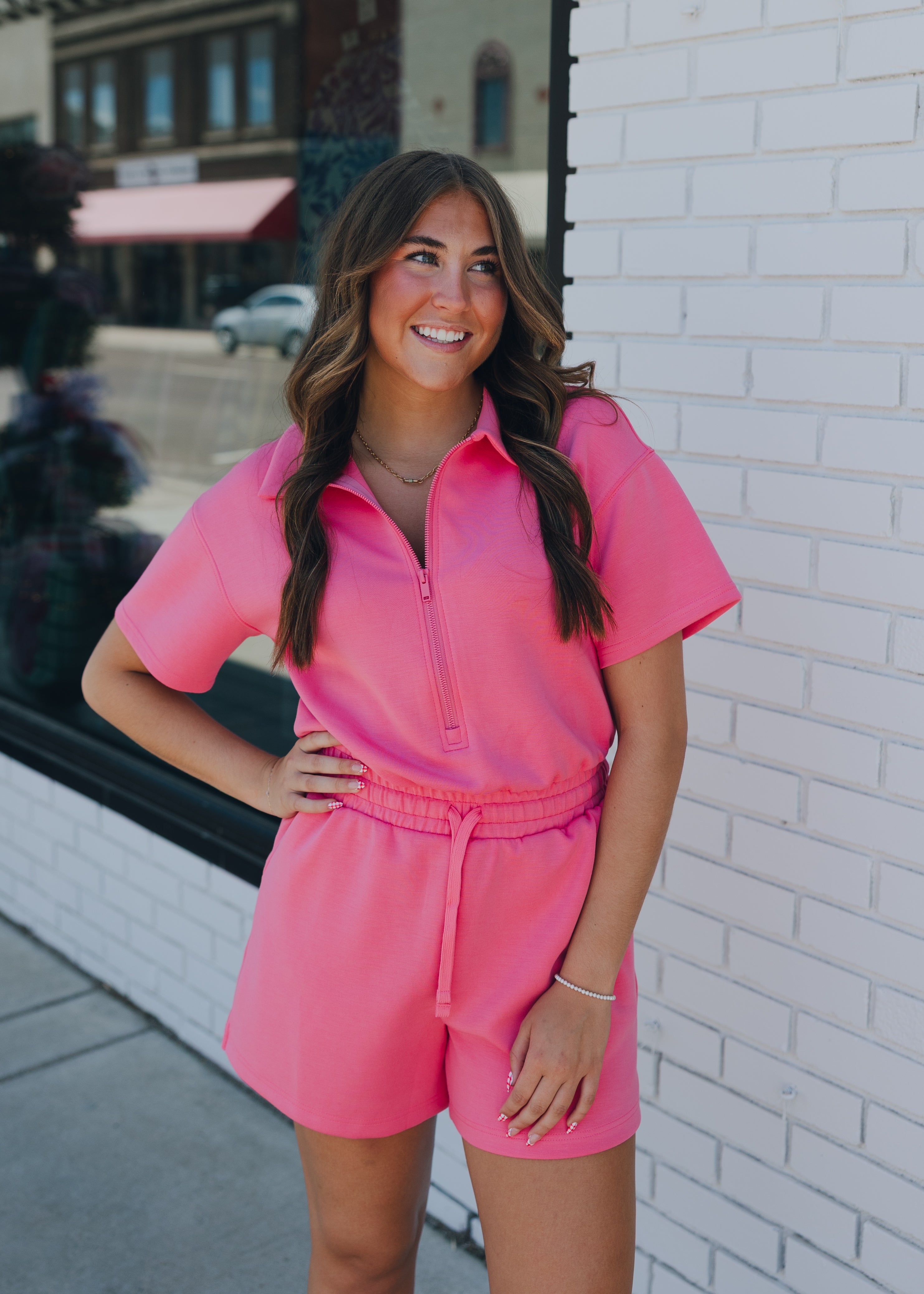 Modal Scuba Quarter Zip Short Sleeve Romper