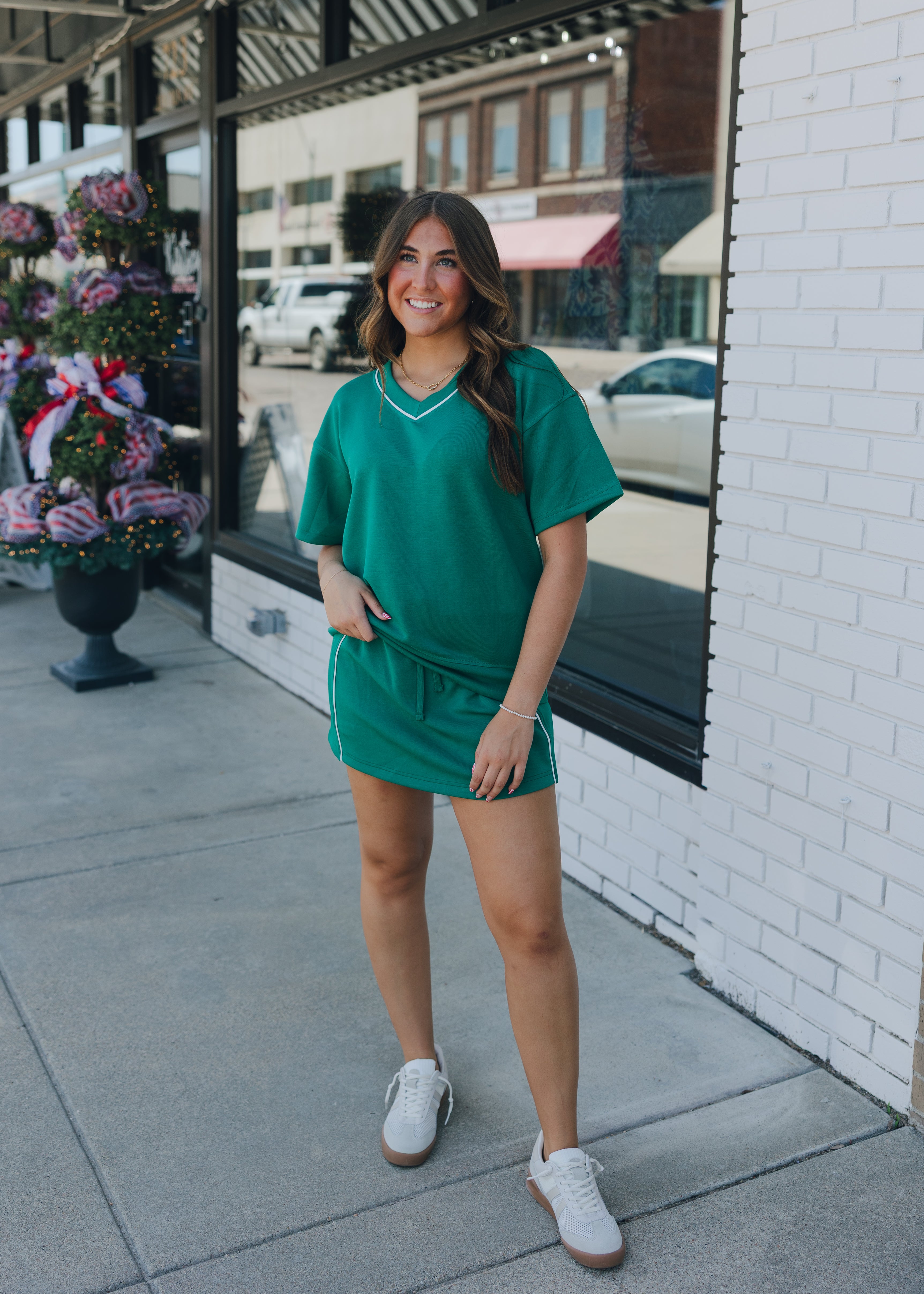 Modal Poly Flat Piping V-Neck Top