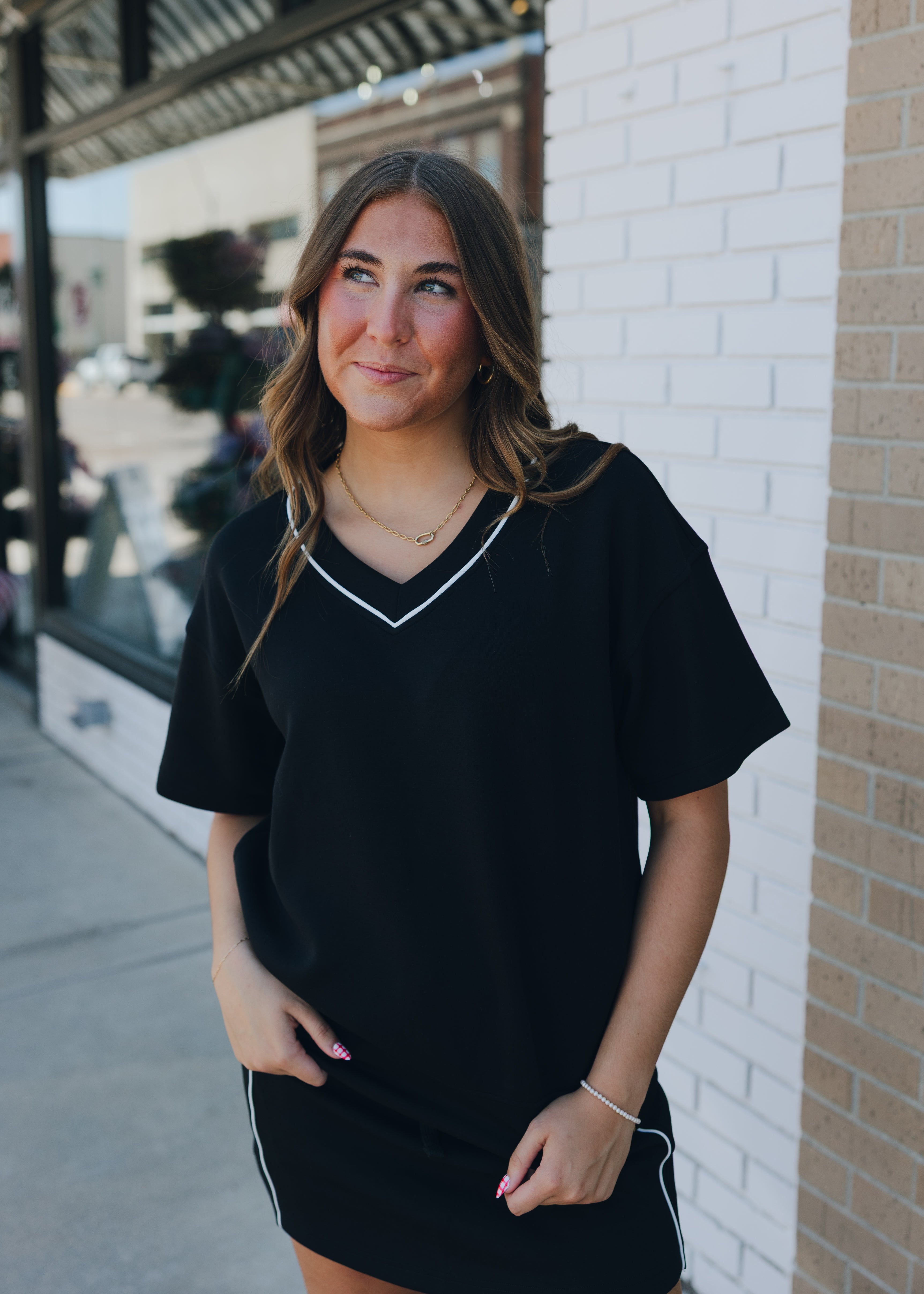 Modal Poly Flat Piping V-Neck Top