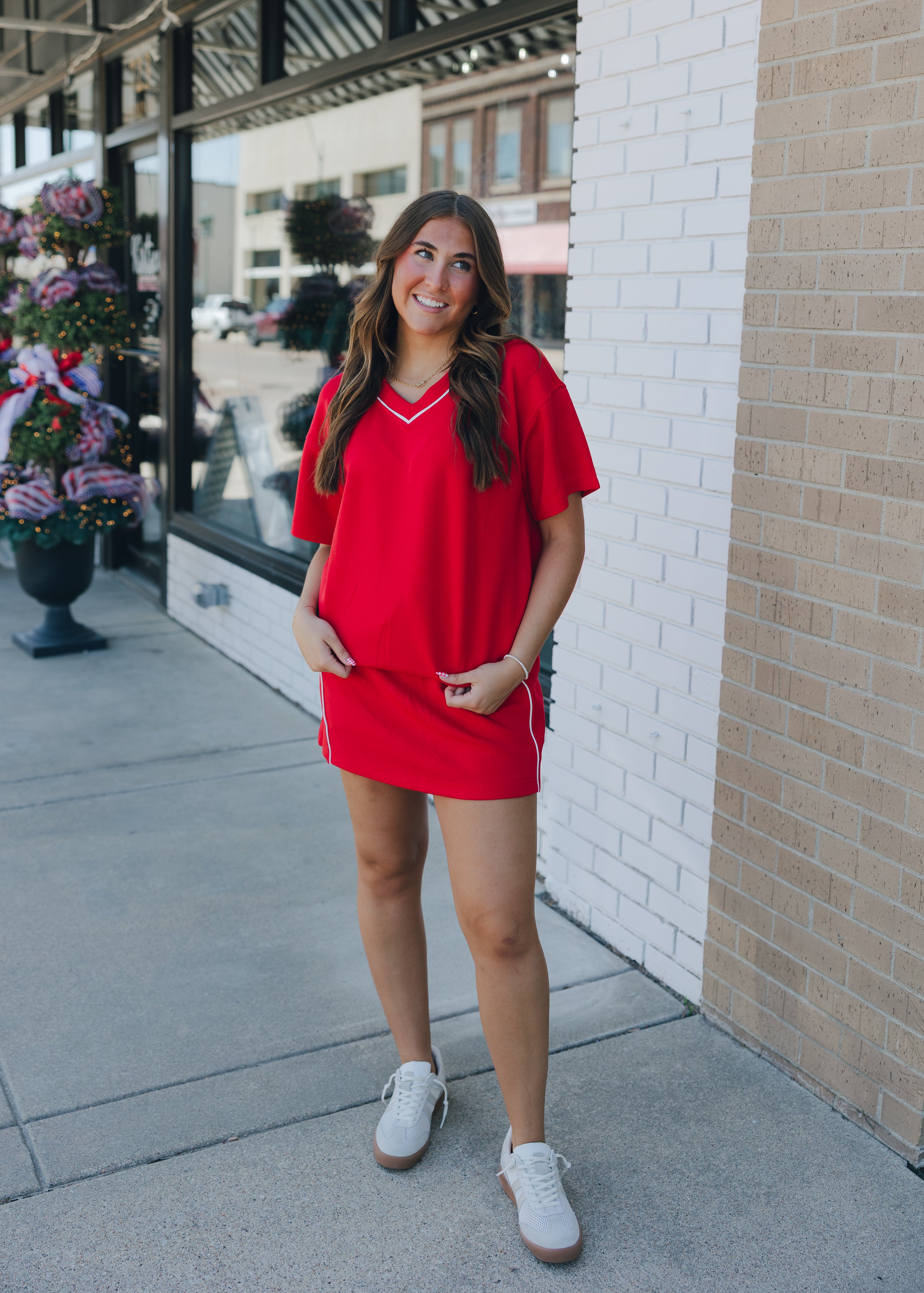 Modal Poly Flat Piping V-Neck Top
