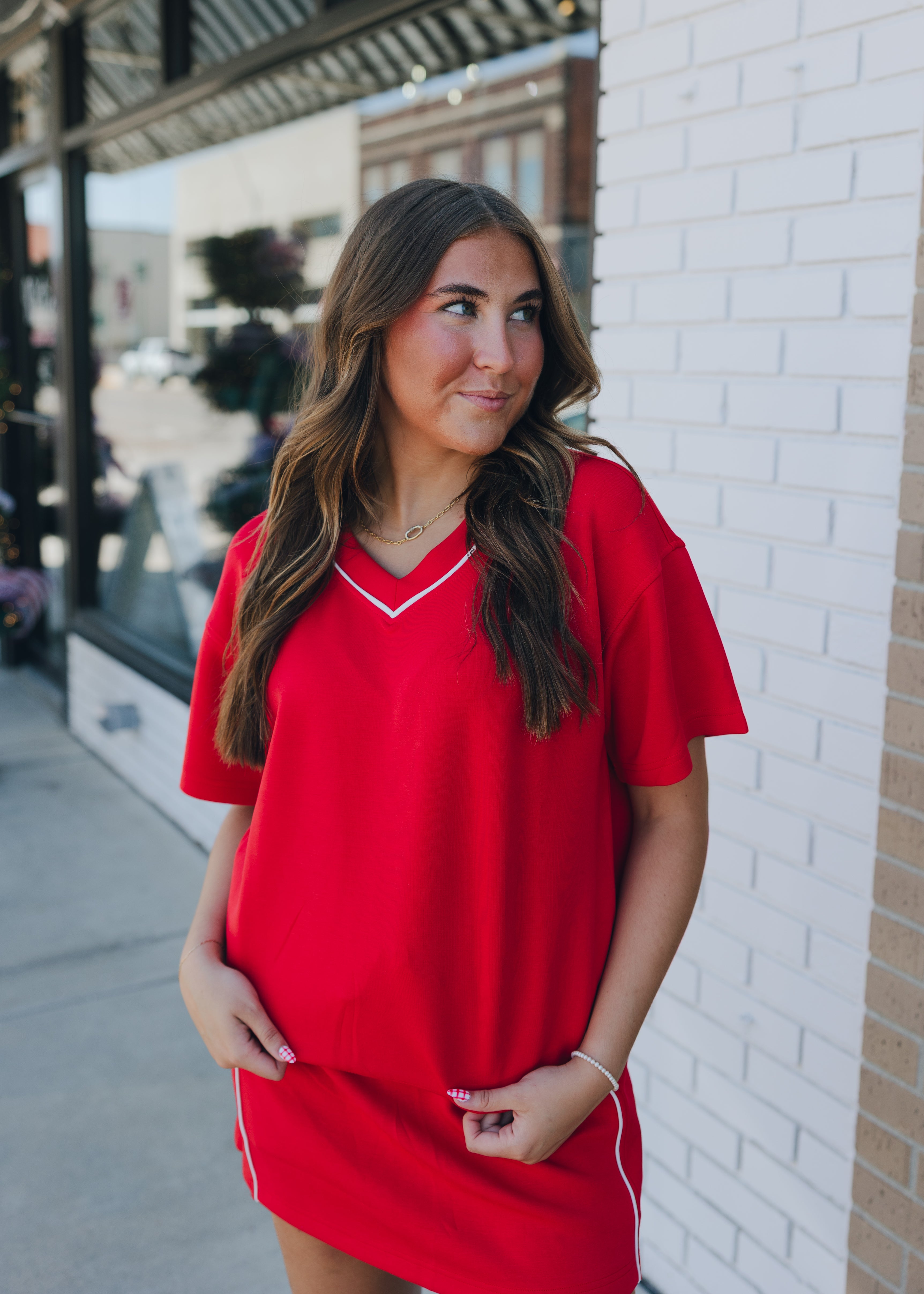 Modal Poly Flat Piping V-Neck Top