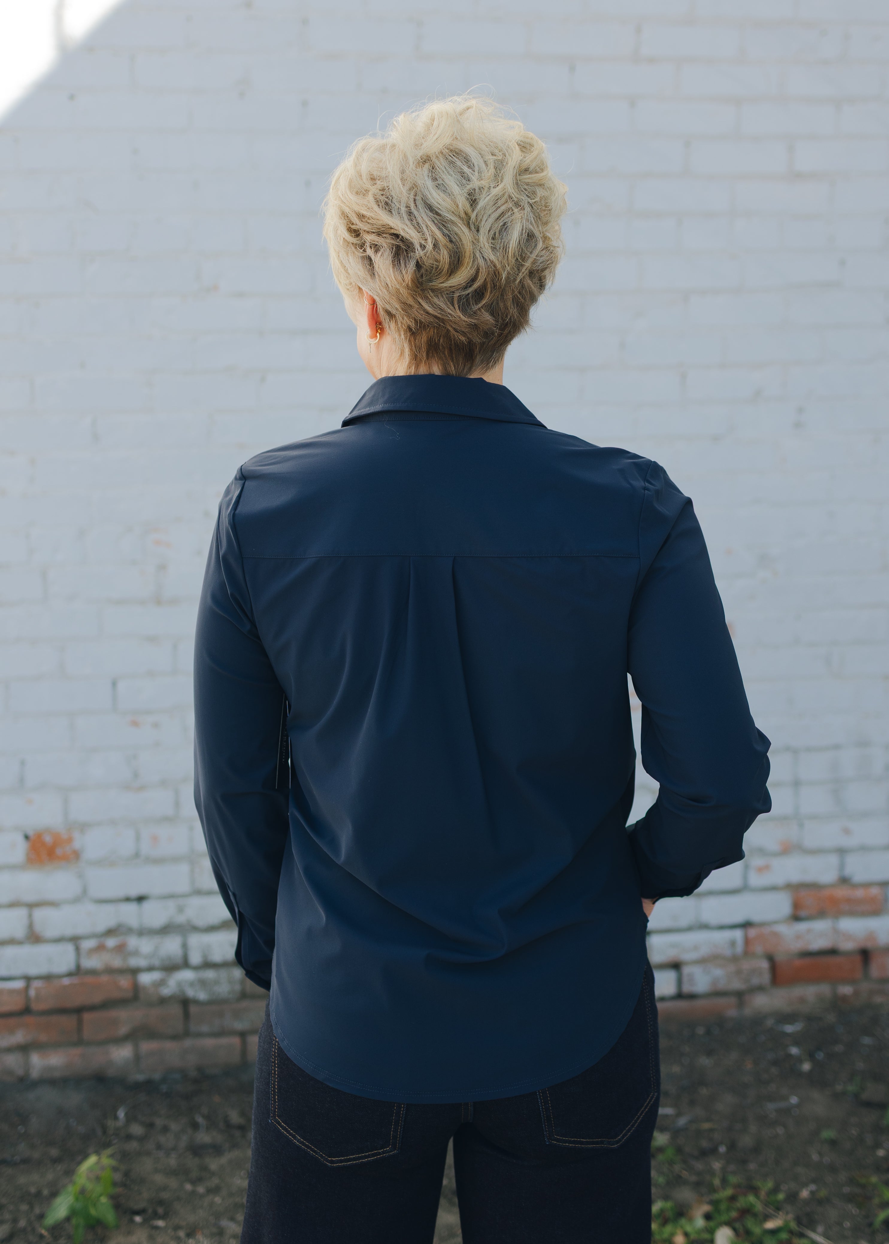 Liverpool Long Sleeve Collared Zip Front Knit Shirt