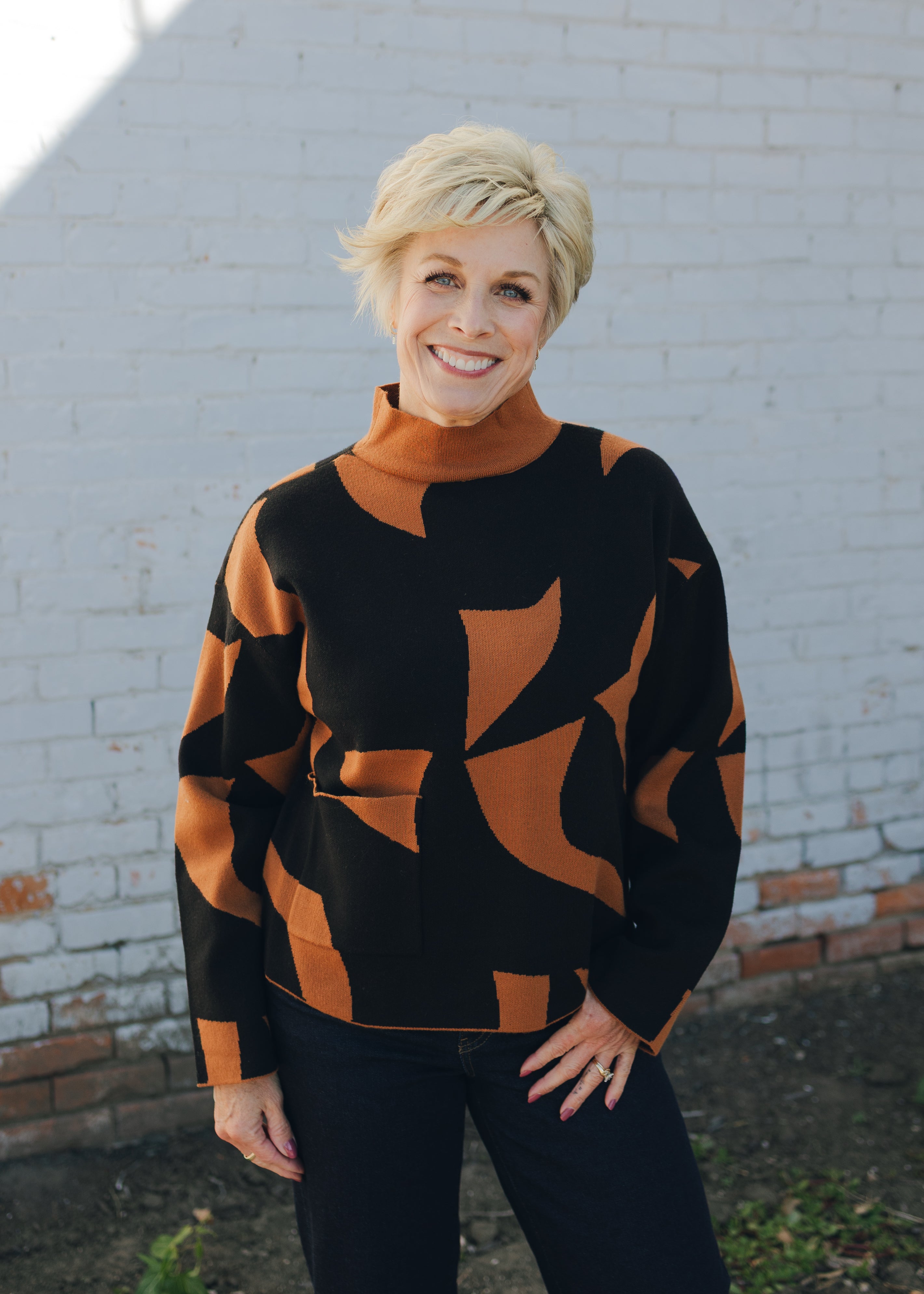 Tribal L/S Mock Neck Sweater w/ Pocket