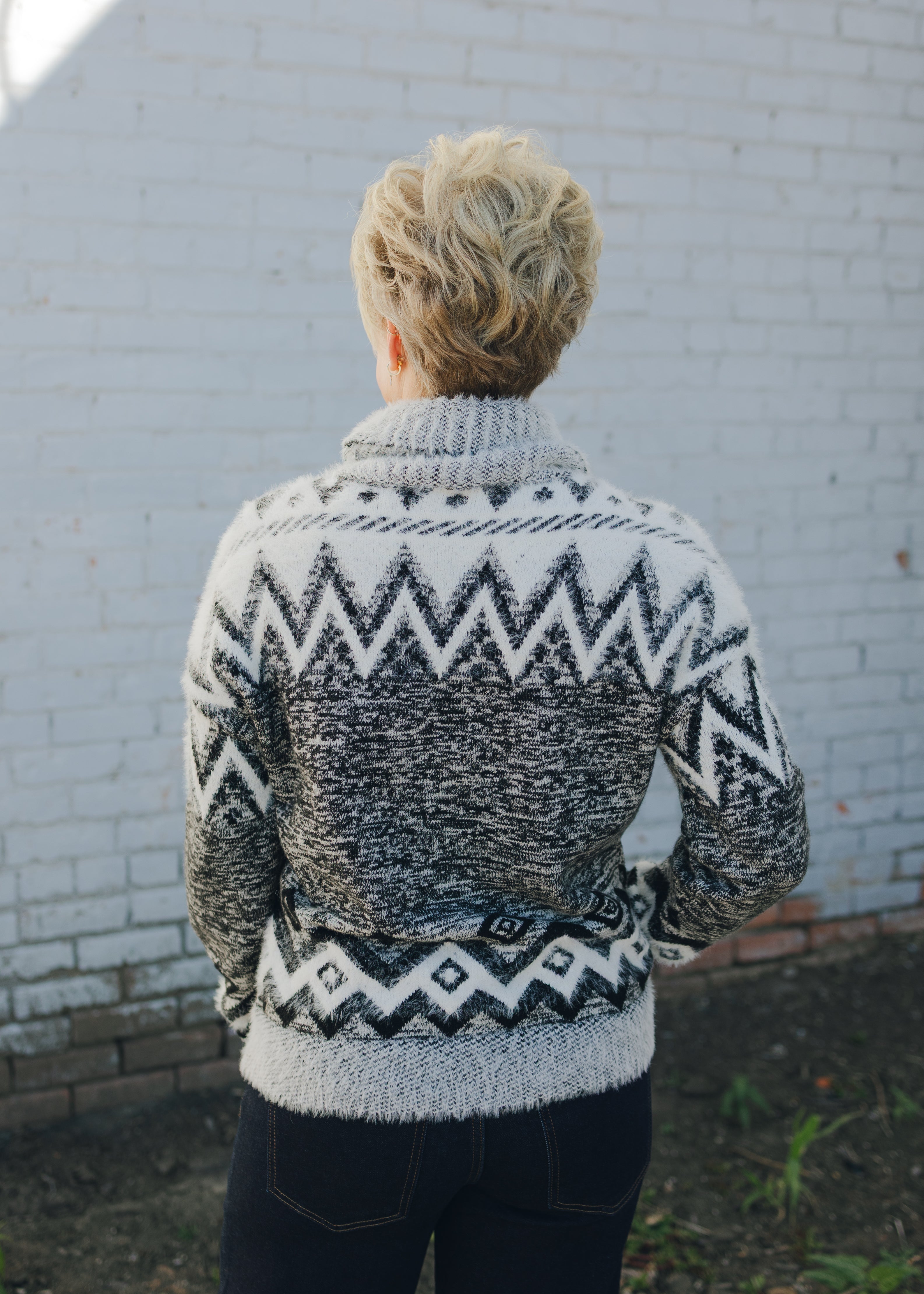 Tribal T-Neck Intarsia Sweater