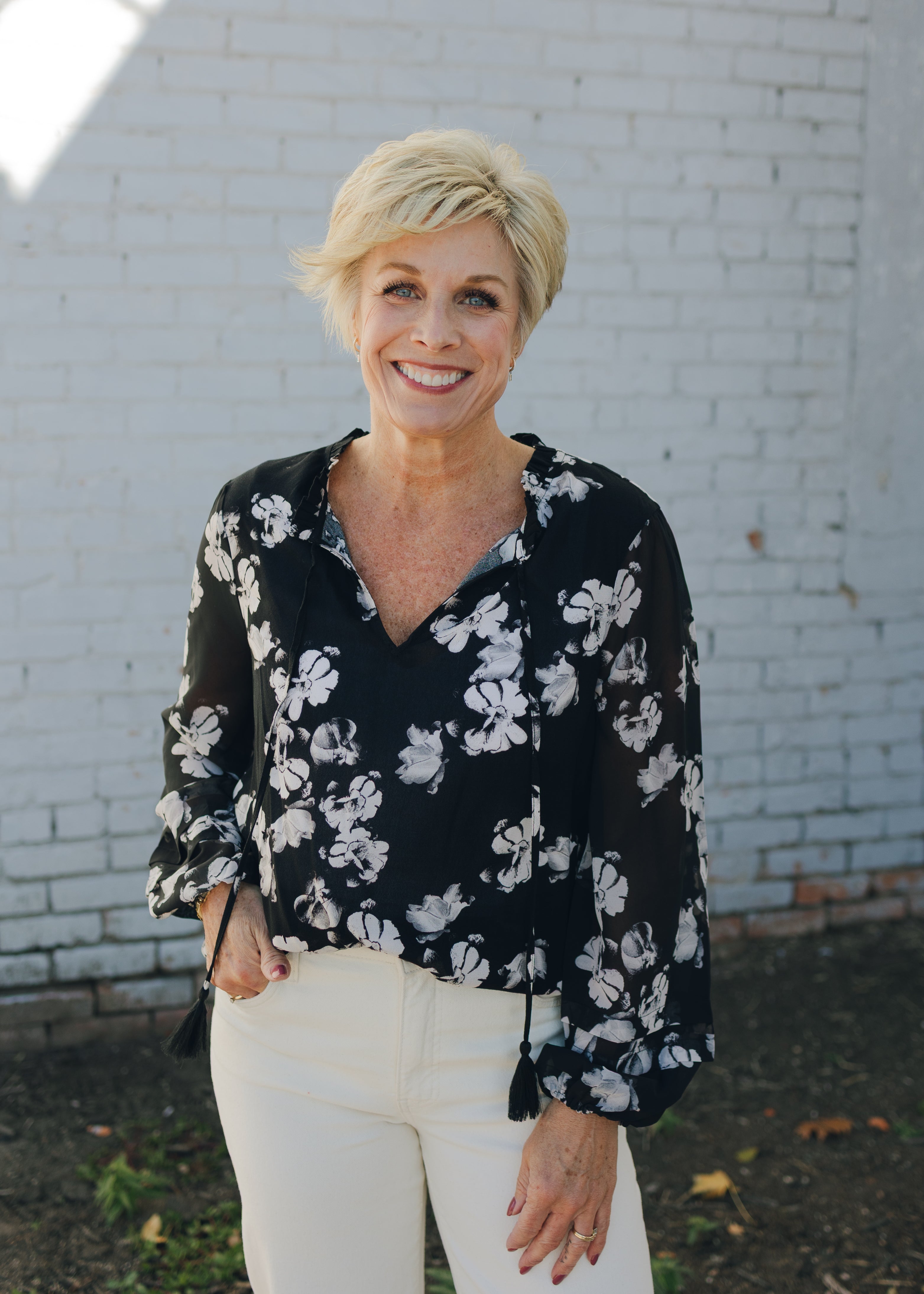 Liverpool Long Sleeve Popover Shirred Blouse