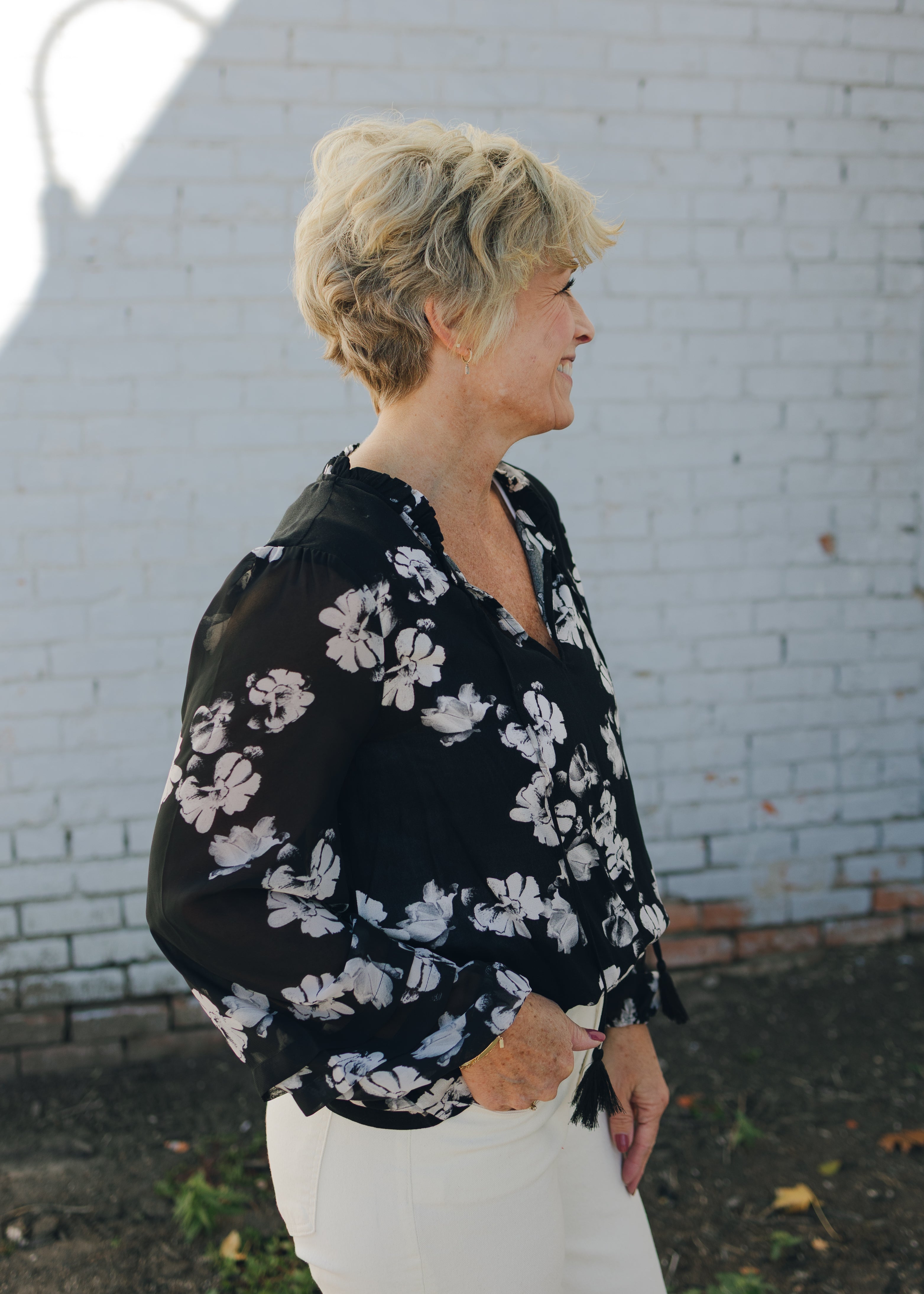 Liverpool Long Sleeve Popover Shirred Blouse