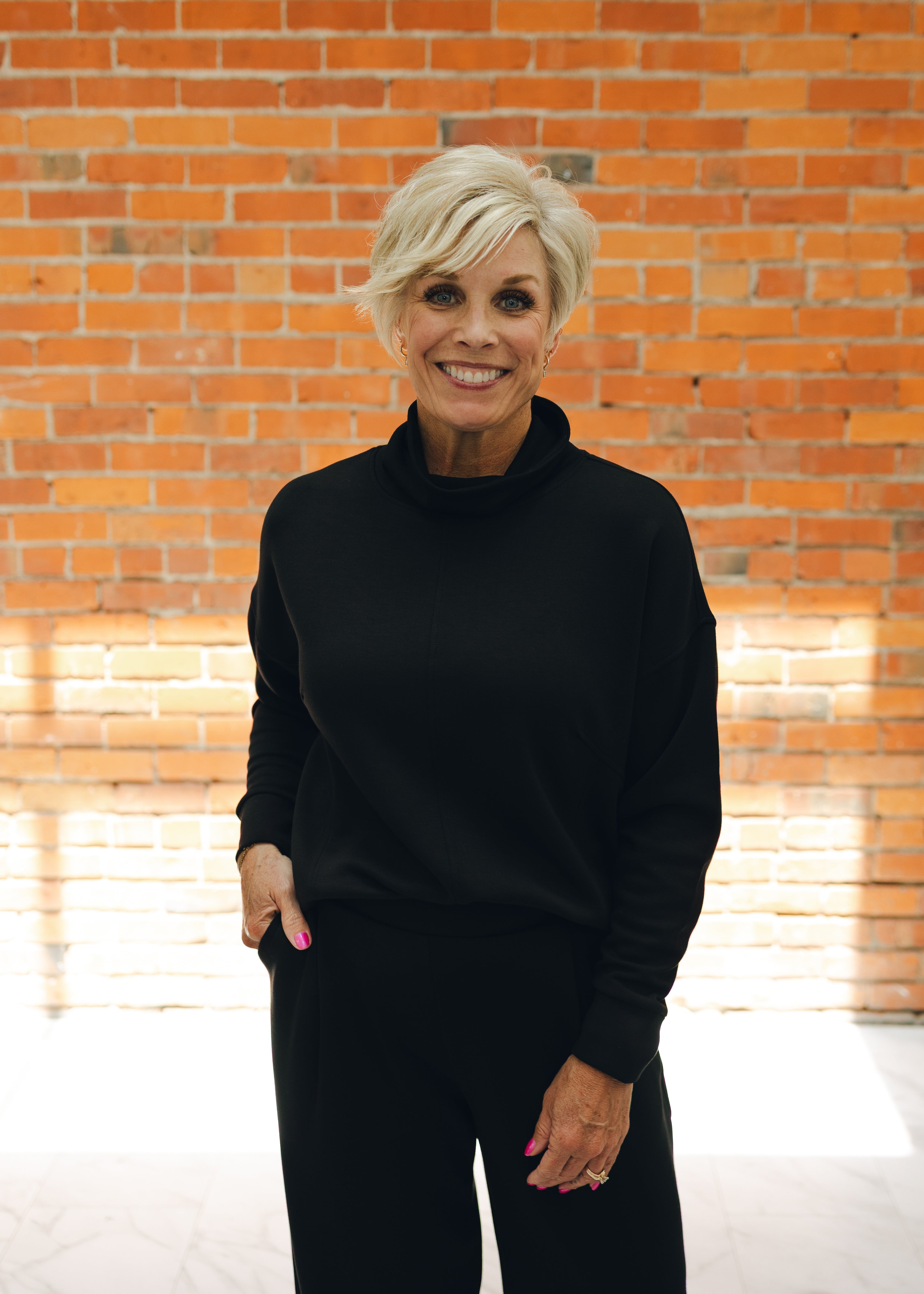 Tribal Funnel Neck Top - Black