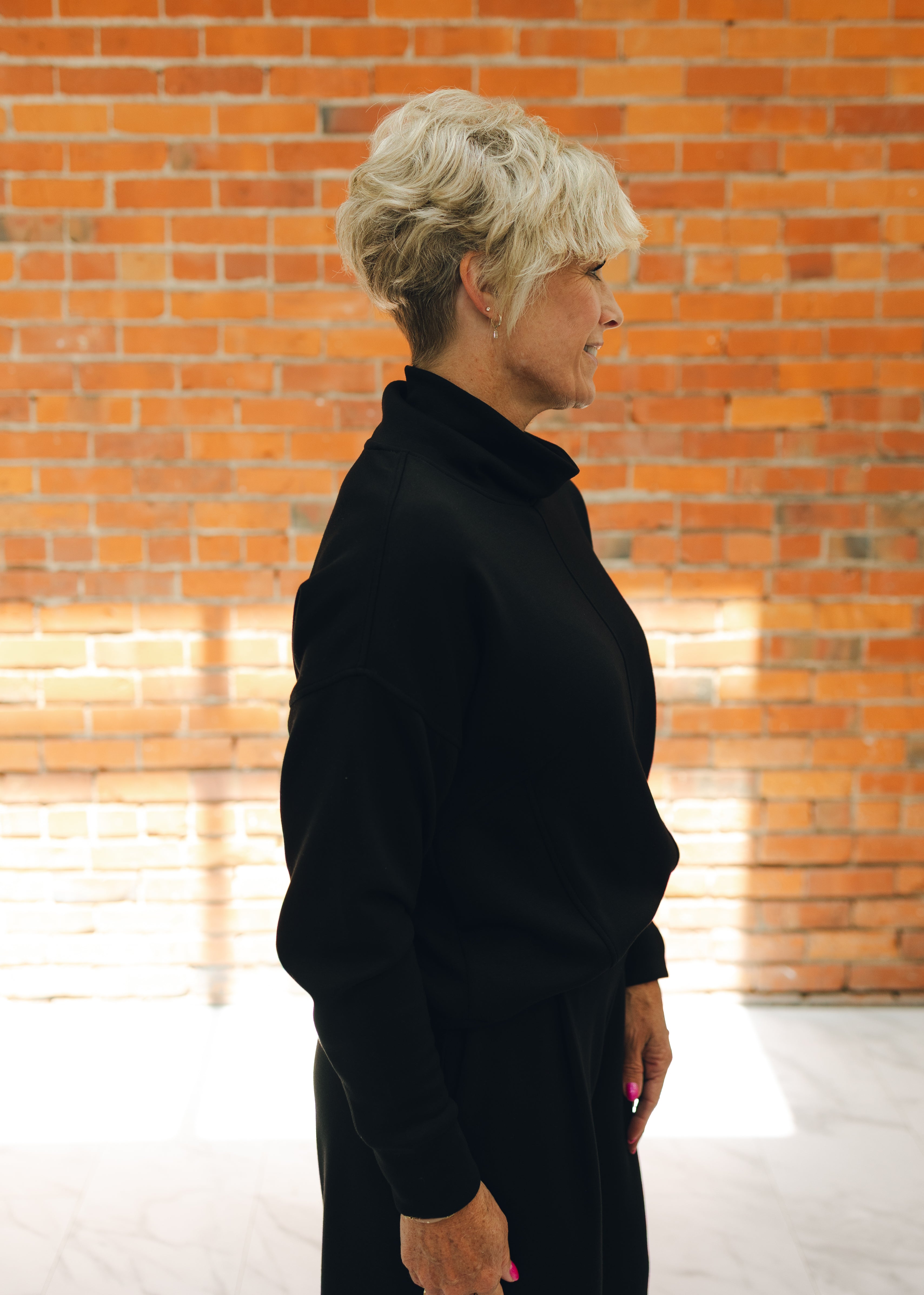 Tribal Funnel Neck Top - Black