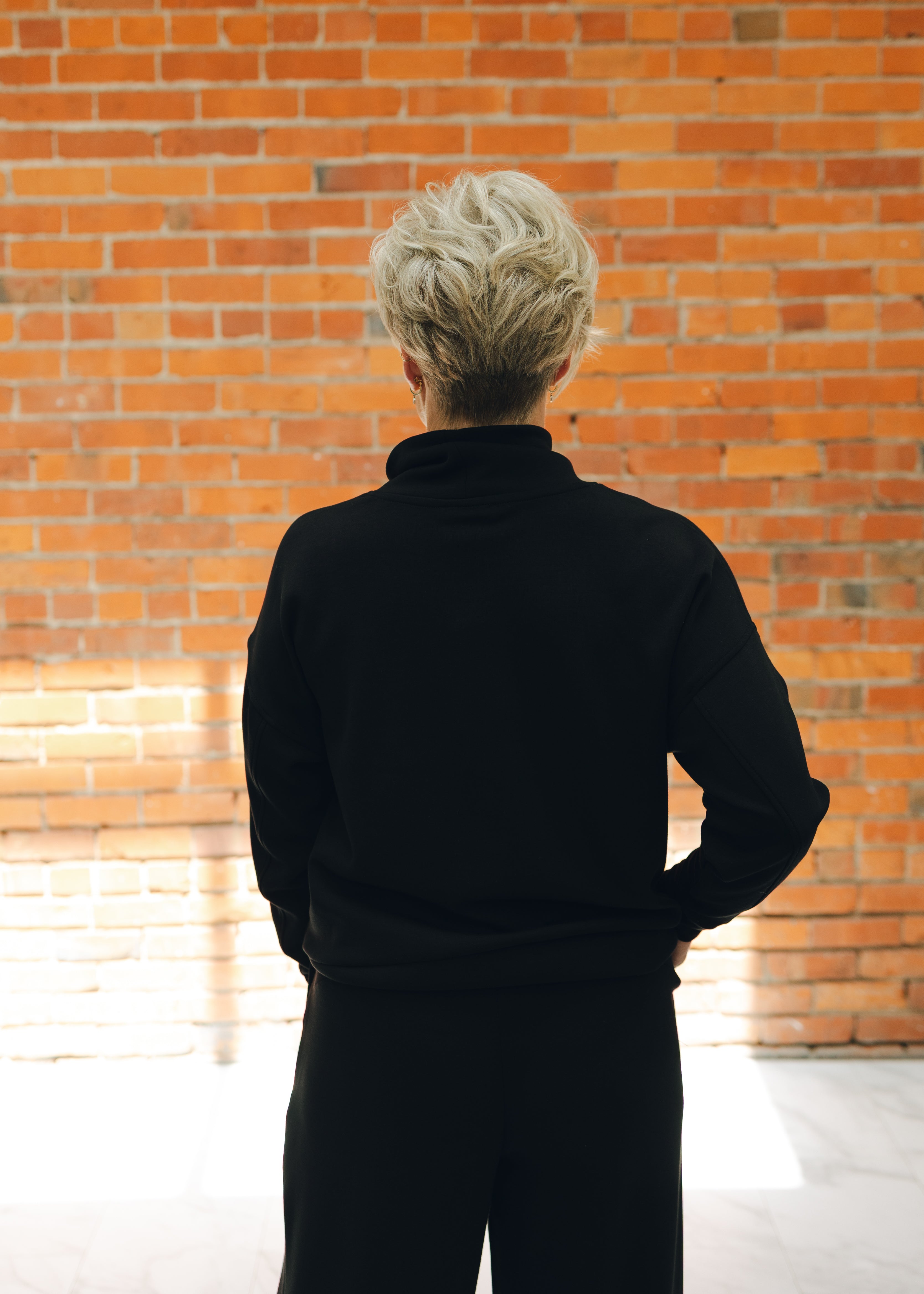 Tribal Funnel Neck Top - Black