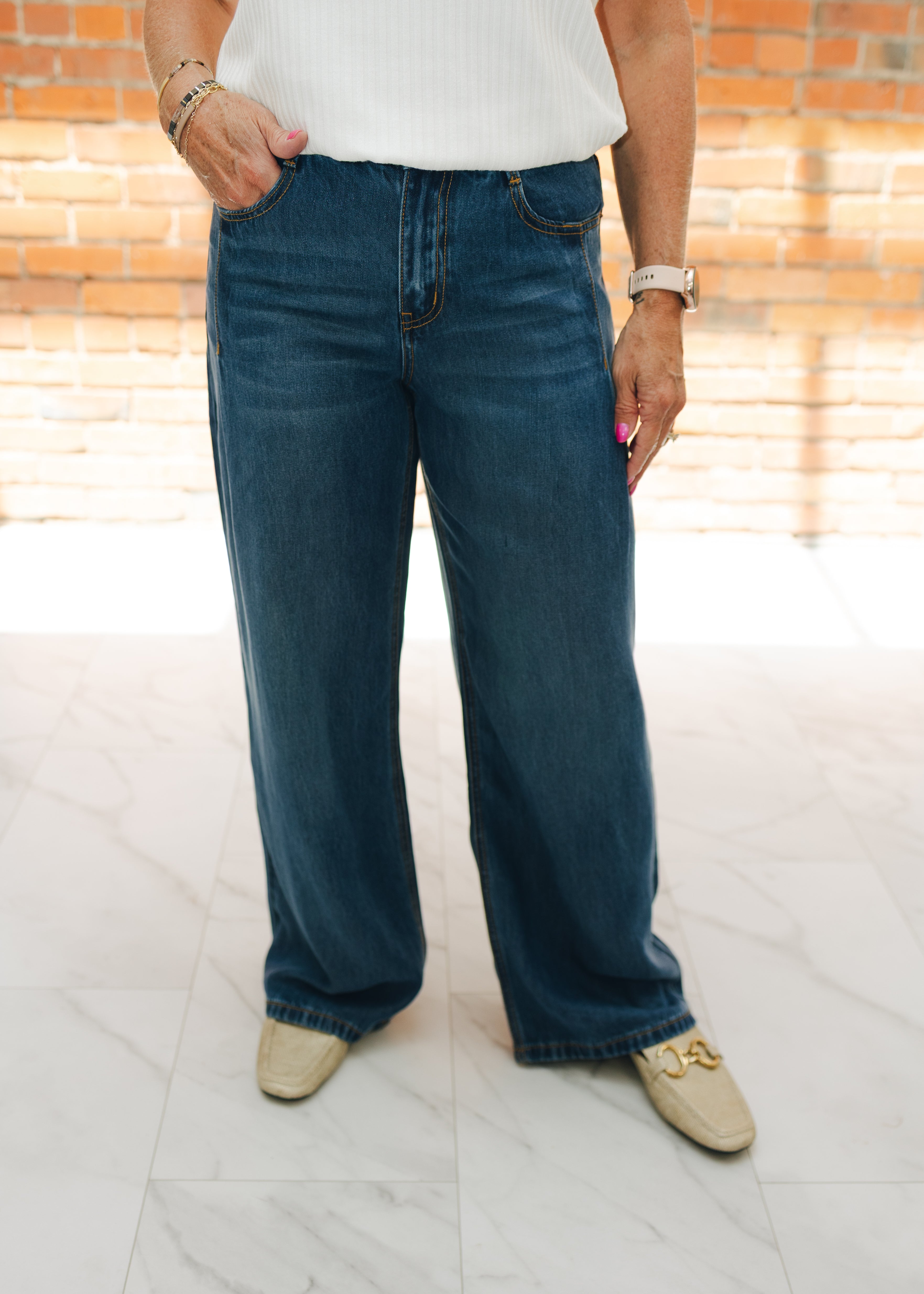 Tribal Audrey Pleated Wide Leg Jeans