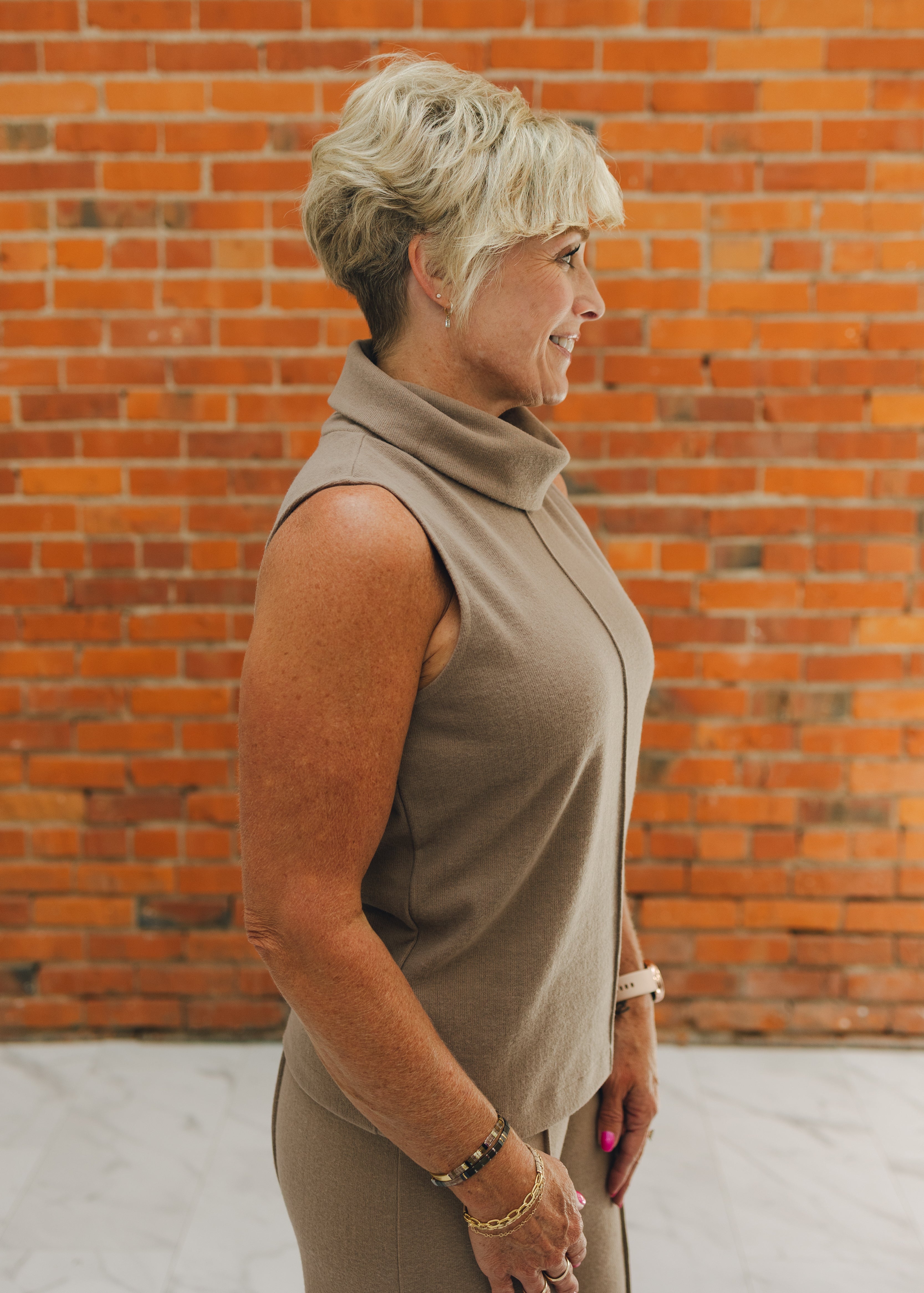 Dex Rolled Neck Seamed Top