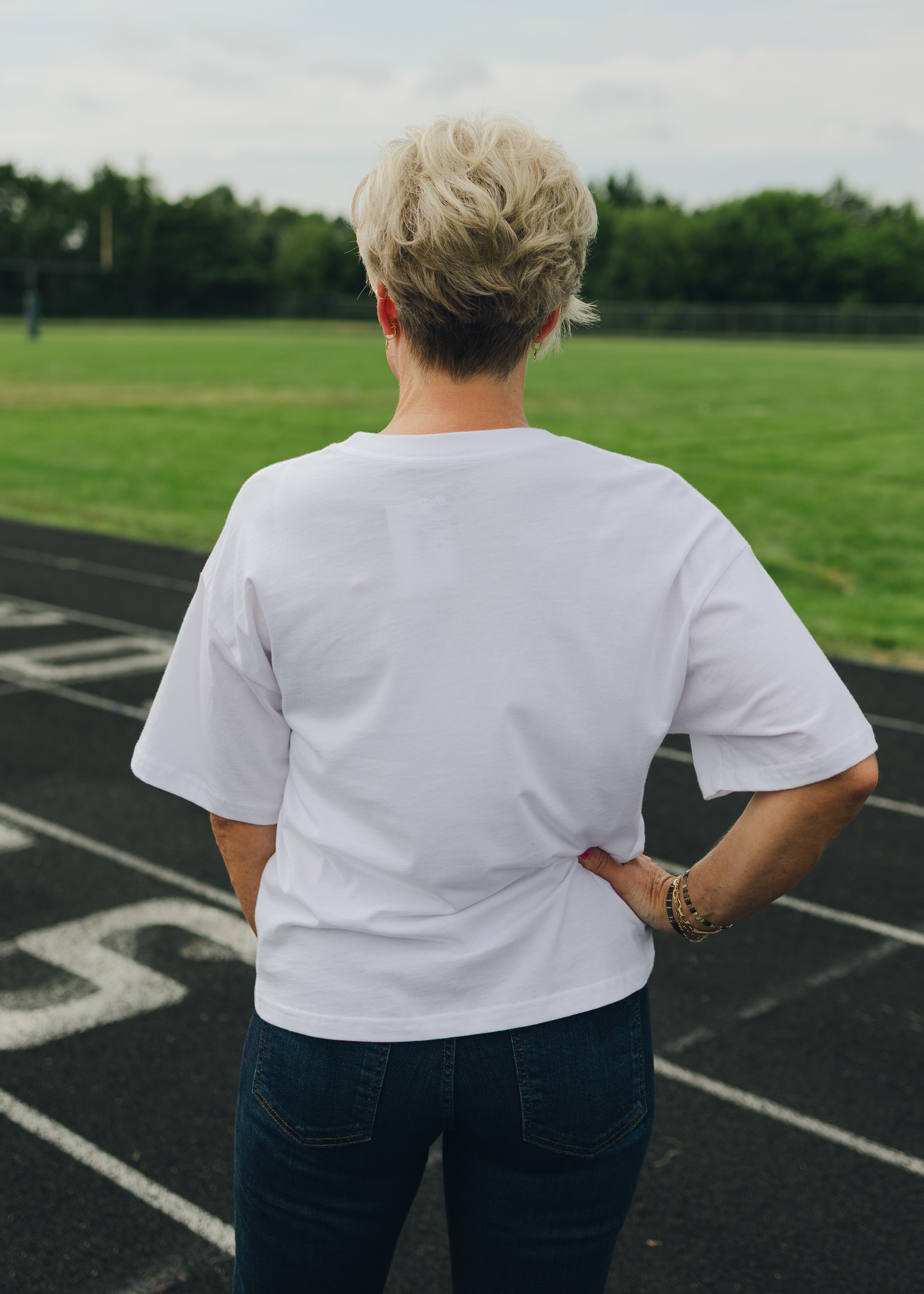 Nebraska Puff Print Long Crop Tee - White