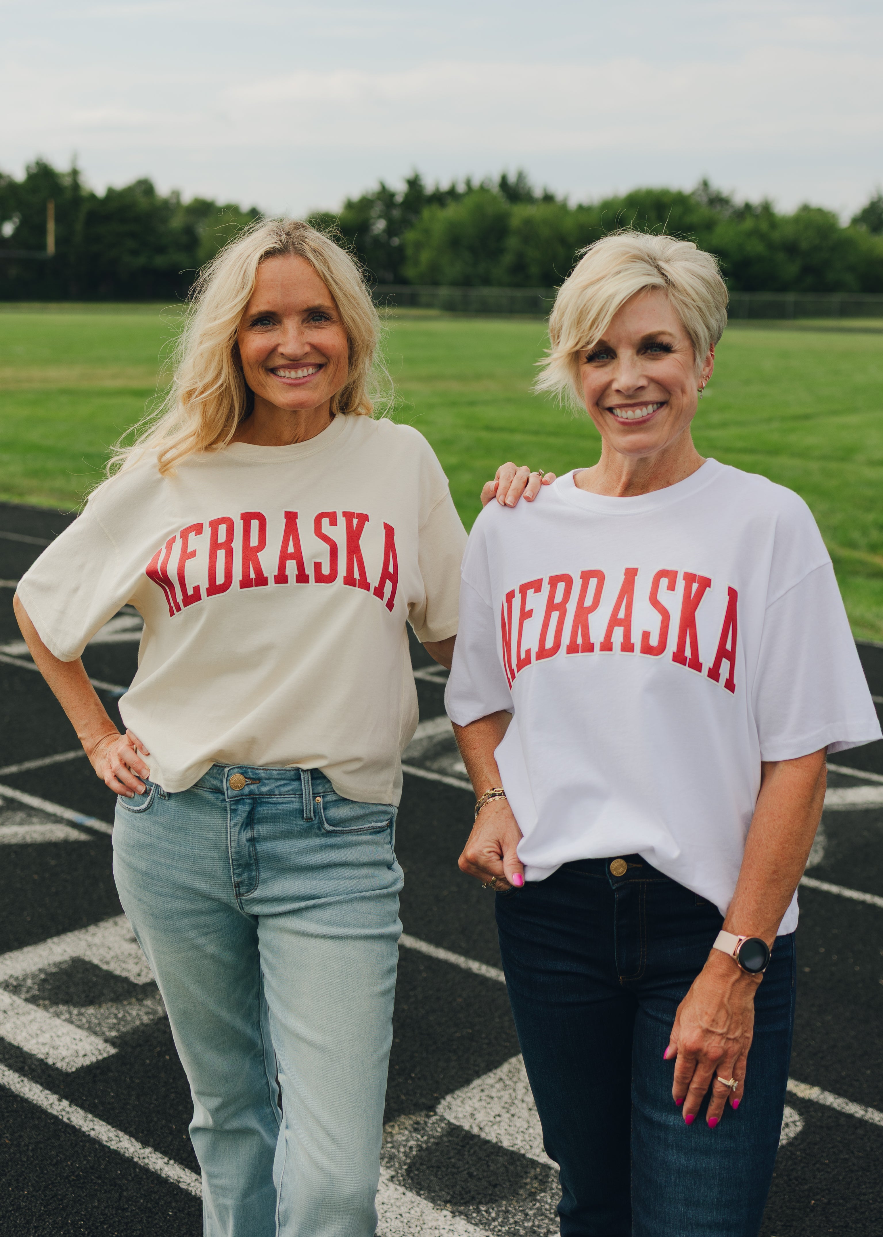 Nebraska Puff Print Long Crop Tee - Natural