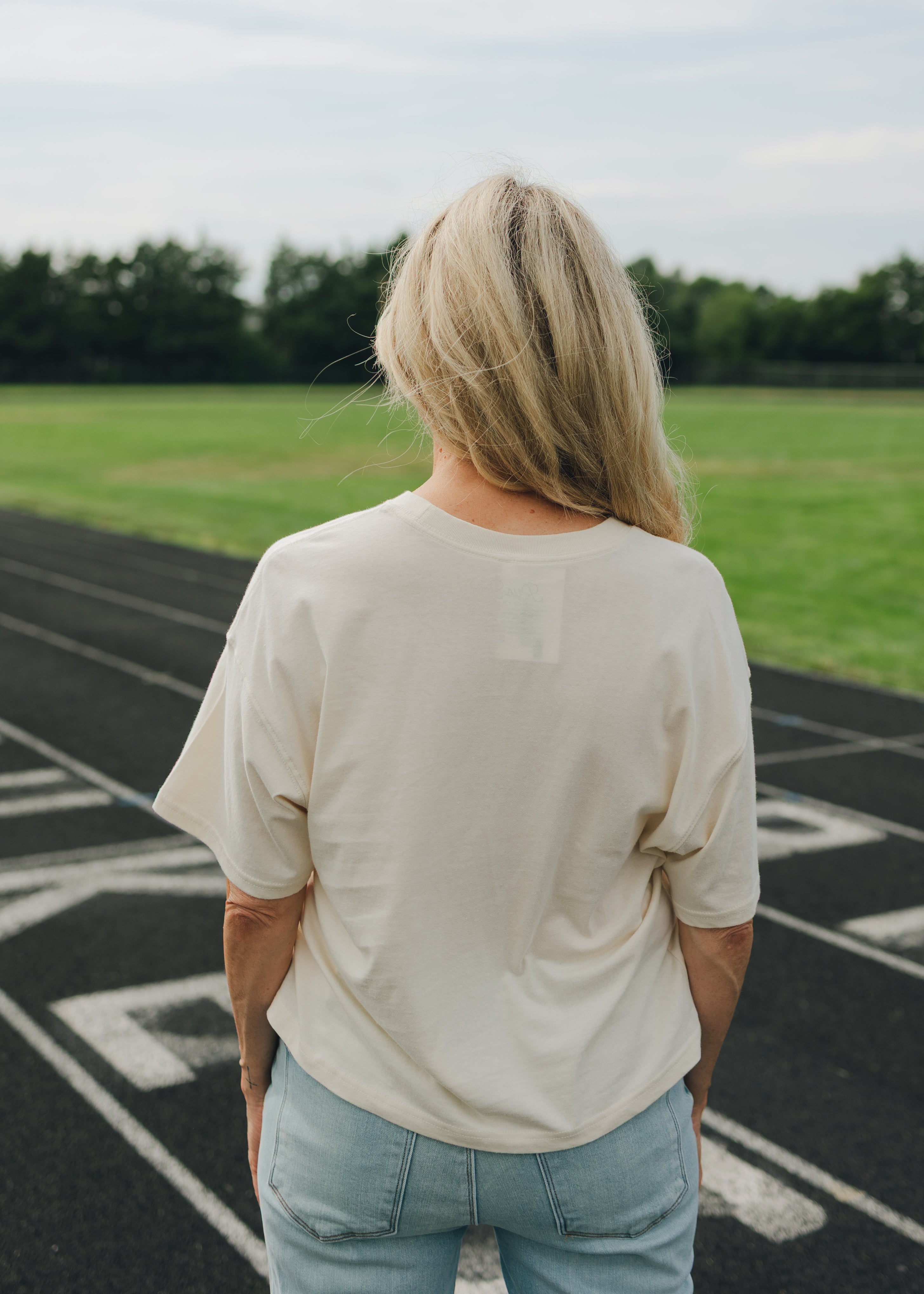 Nebraska Puff Print Long Crop Tee - Natural