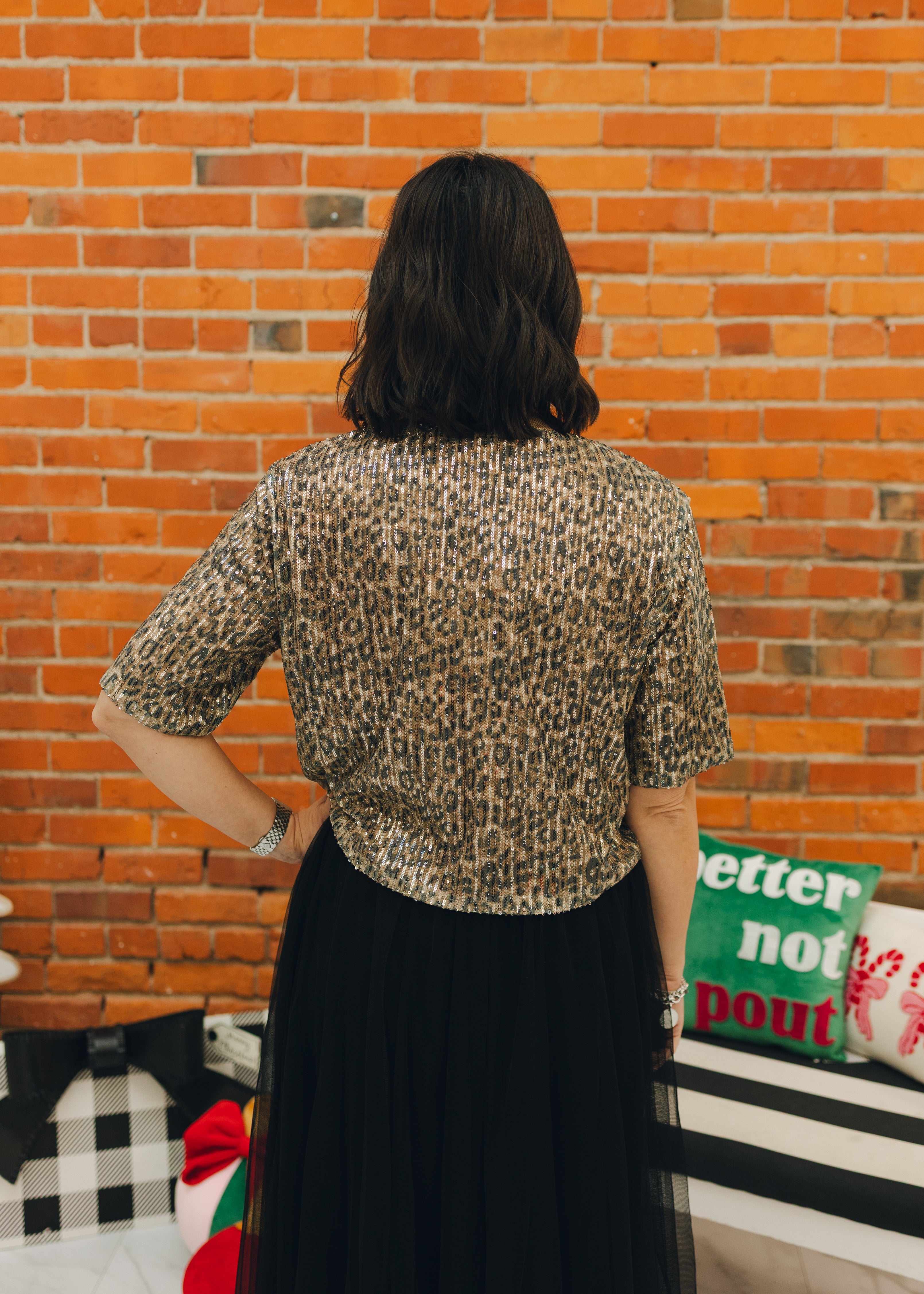 3/4 Sleeve Cheetah Print Top