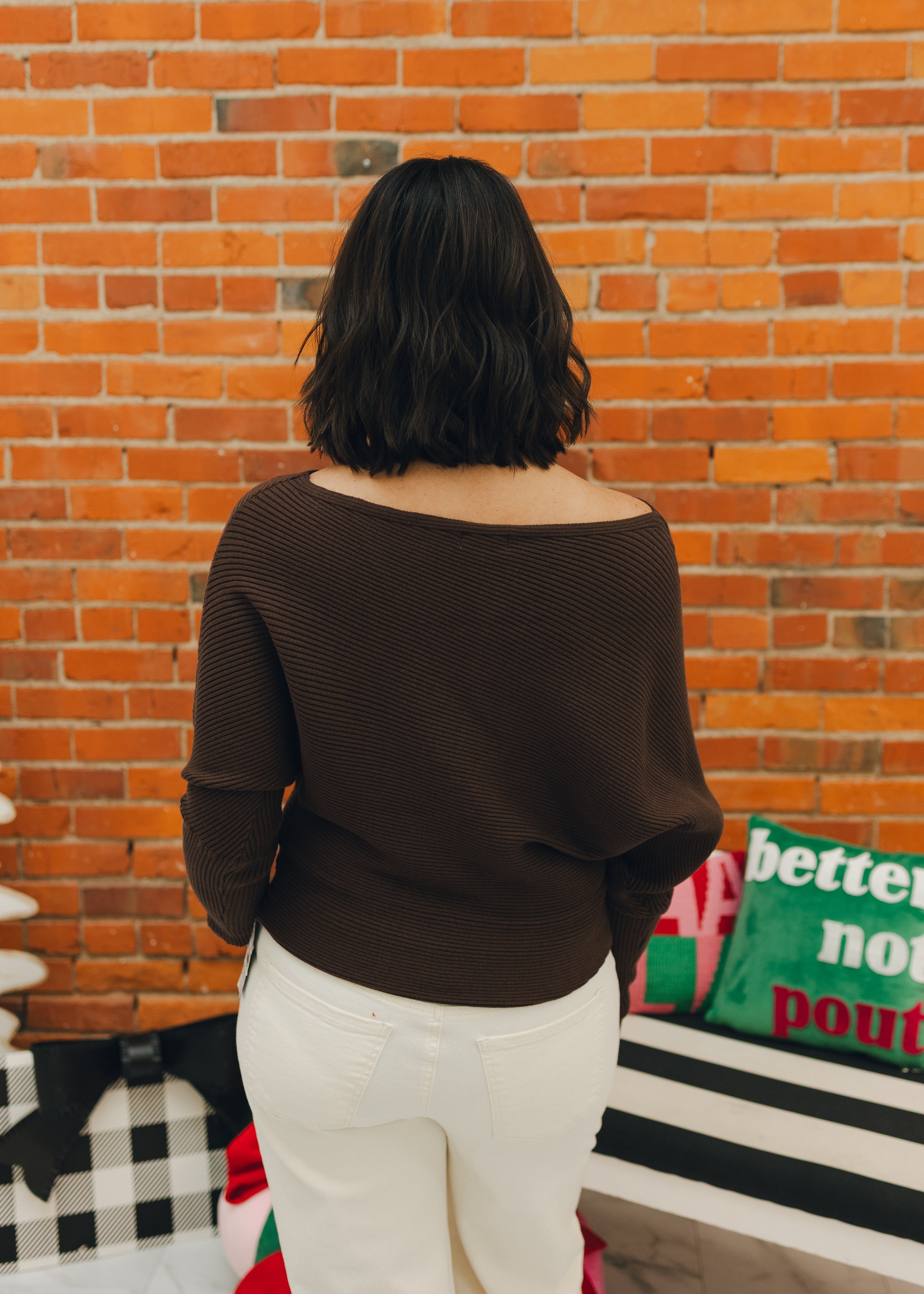 Dark Chocolate Off Shoulder Sweater