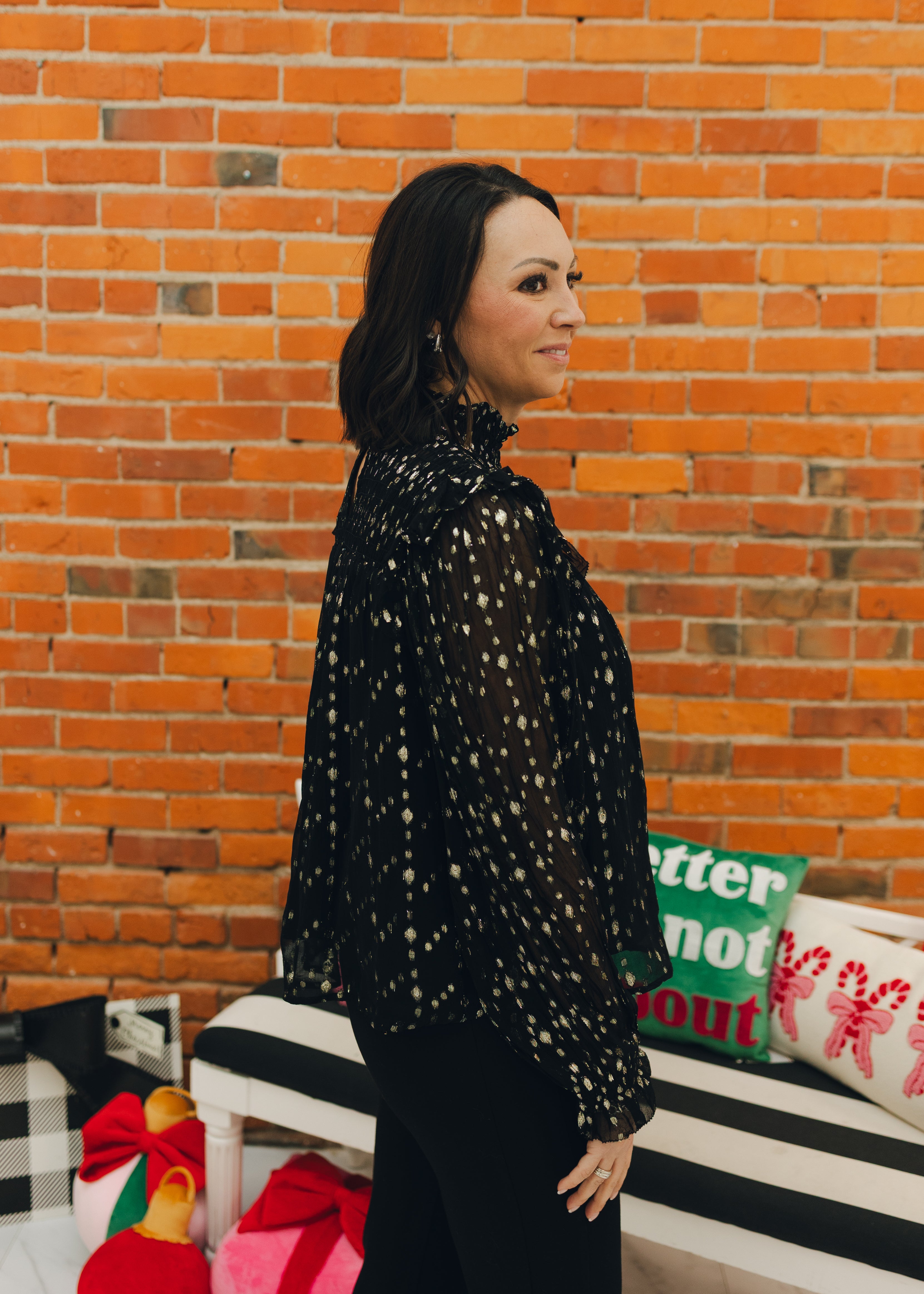 Long Sleeve Mock Tie Neck