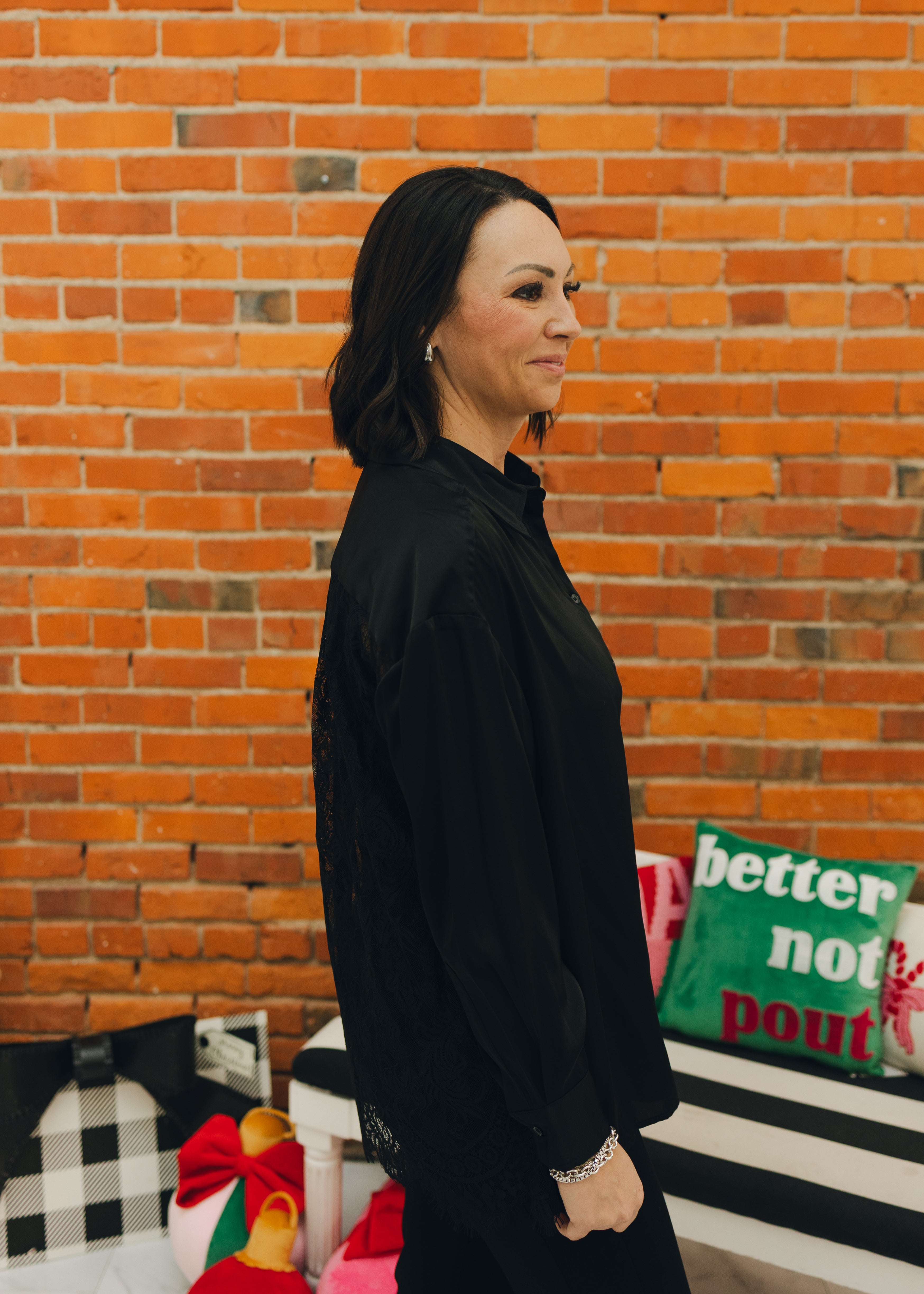 Button Down Lace Back Top