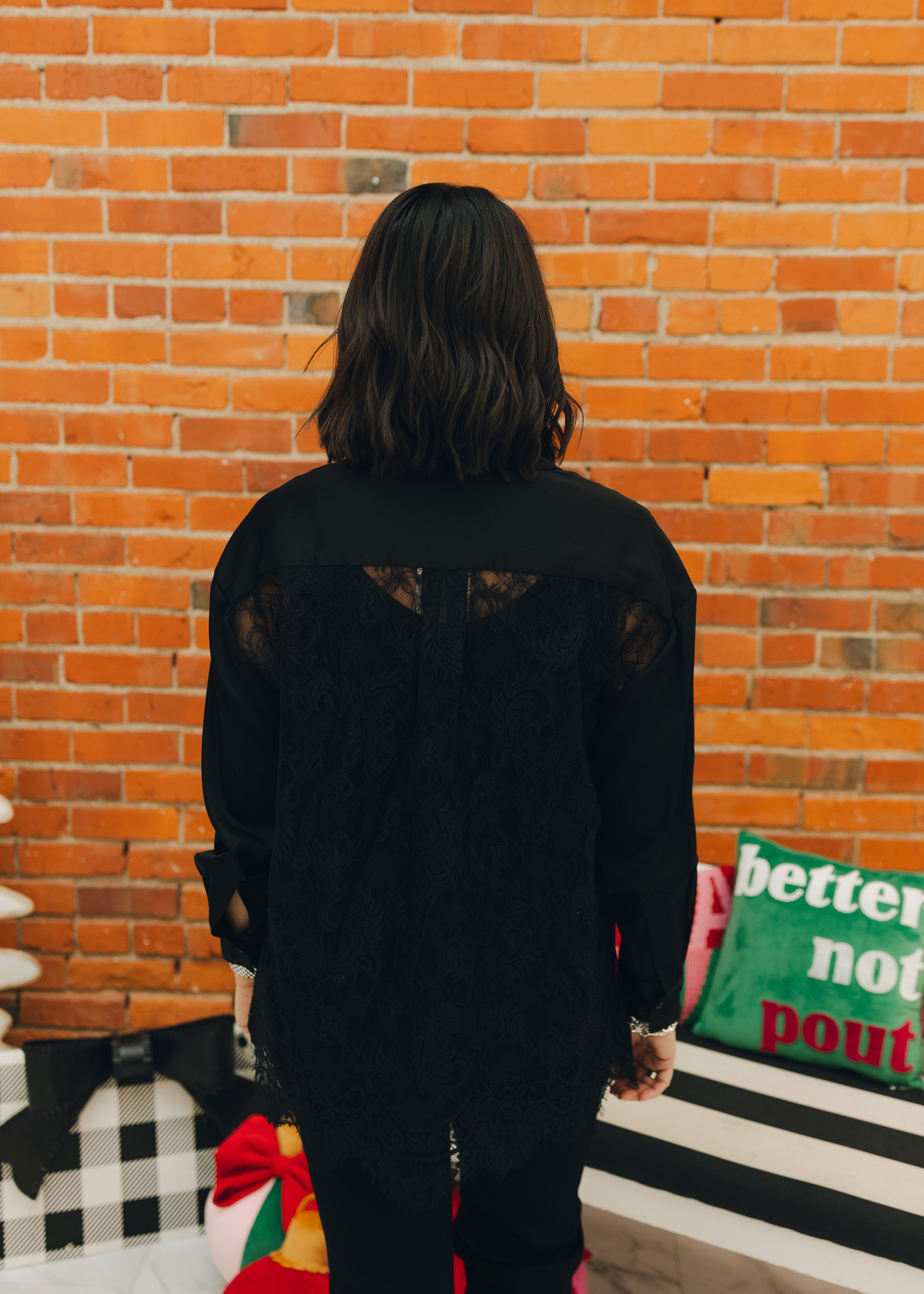 Button Down Lace Back Top