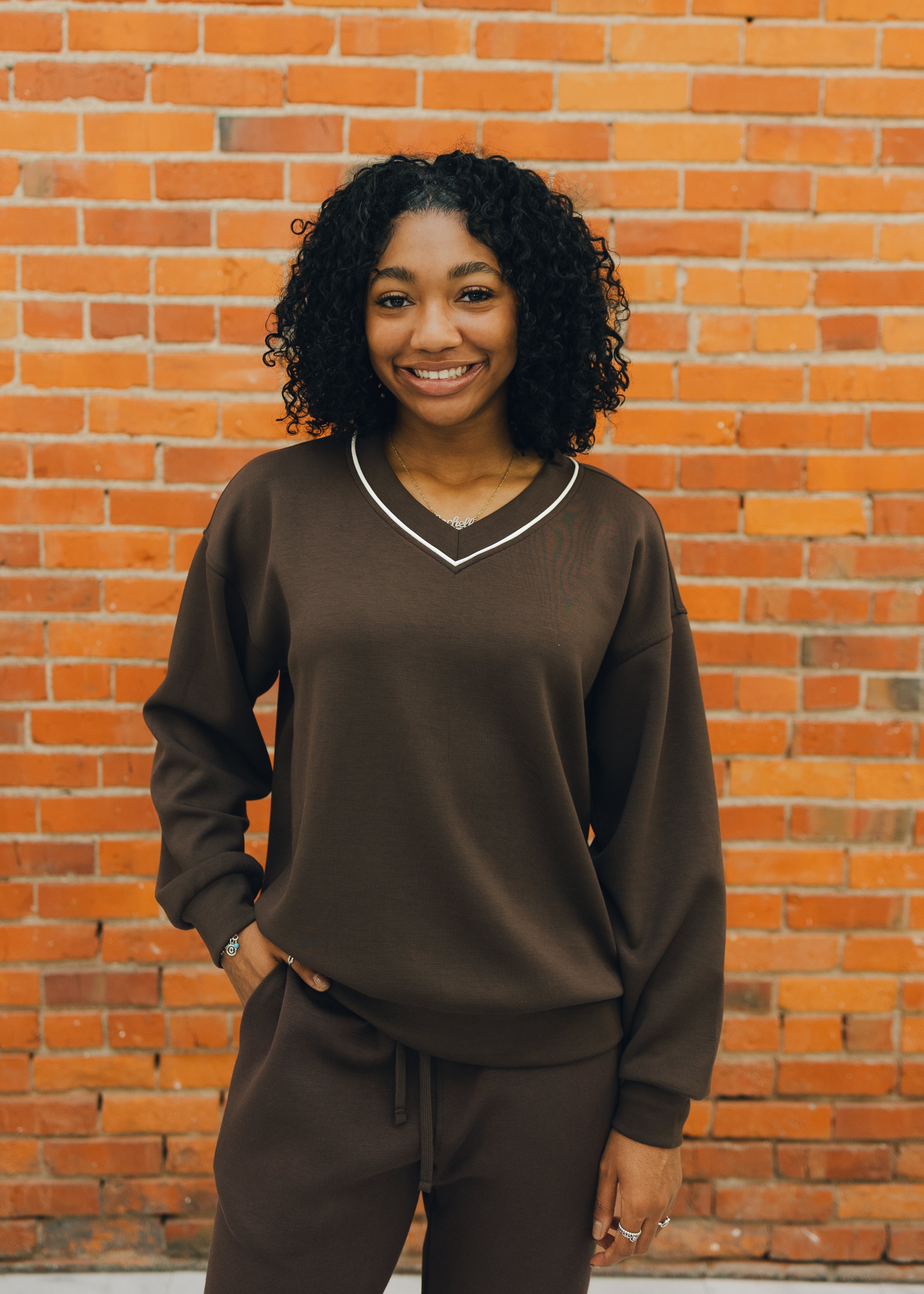 Modal Poly Piping V-Neck Top