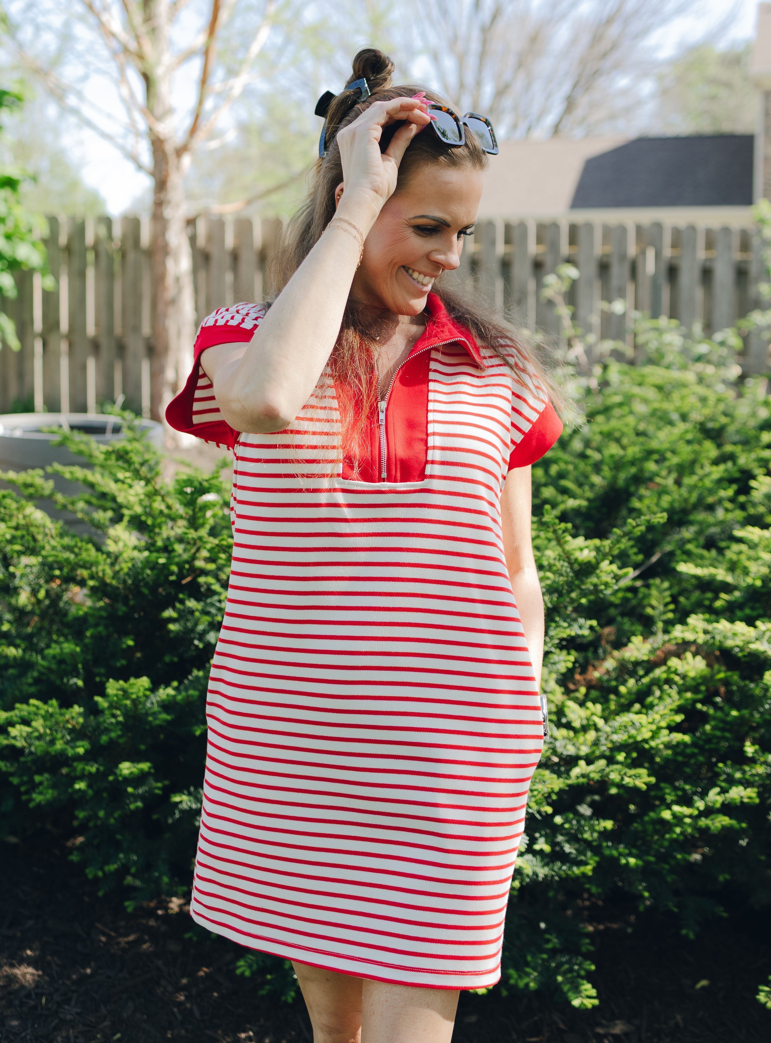 Half Zip Striped Knit Mini Dress