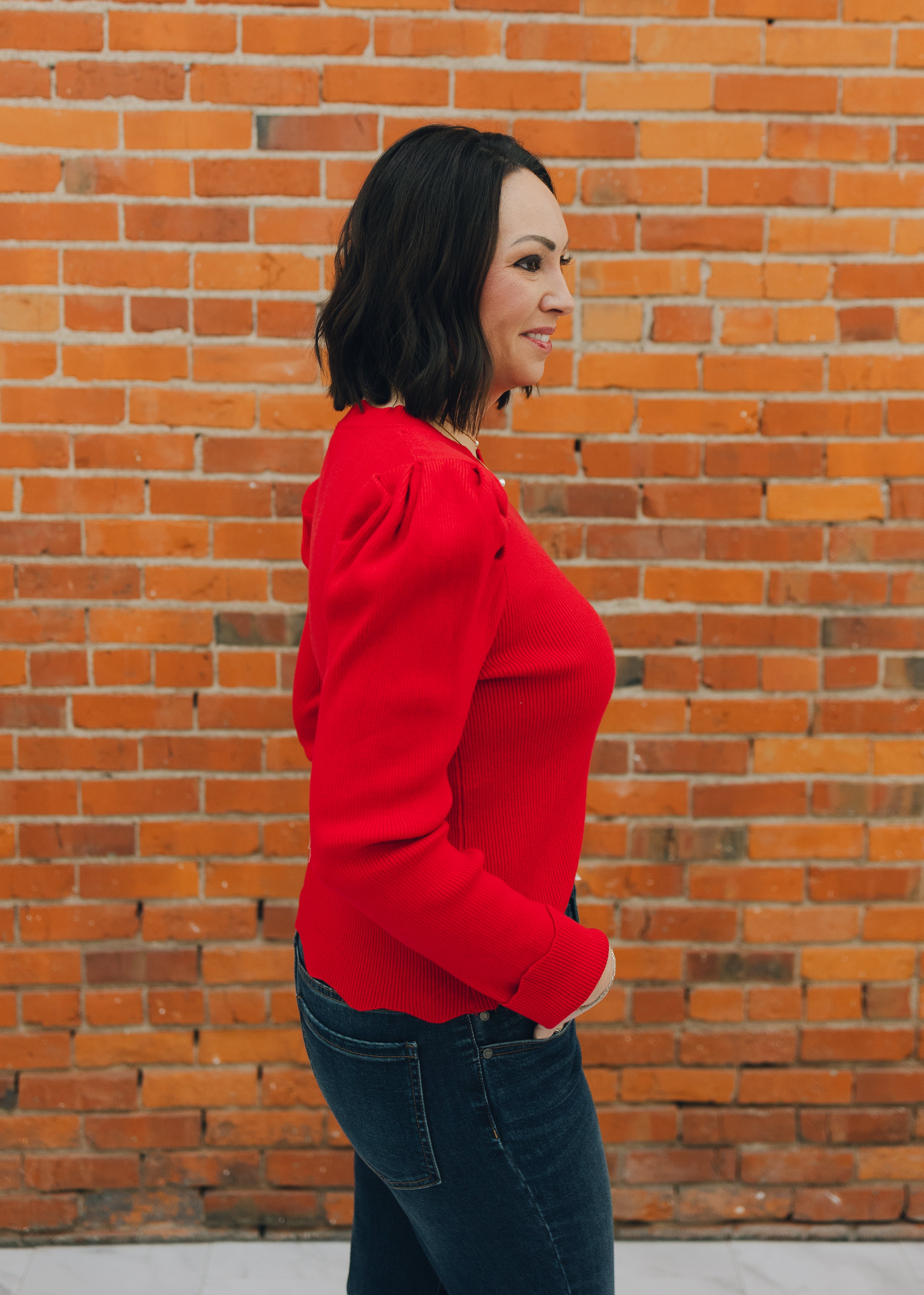 Ribbed Puffed Long Sleeve Sweater