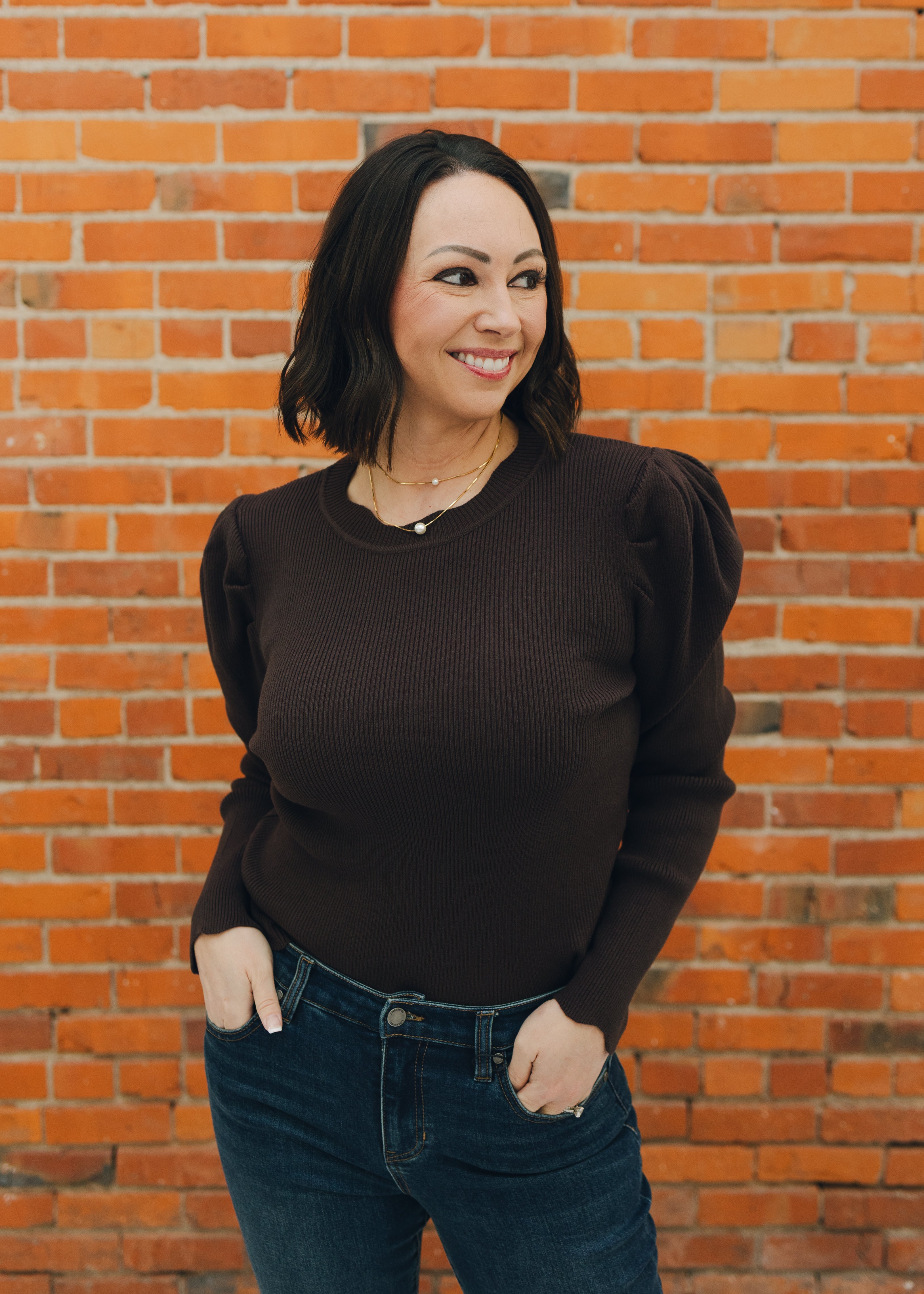 Ribbed Puffed Long Sleeve Sweater