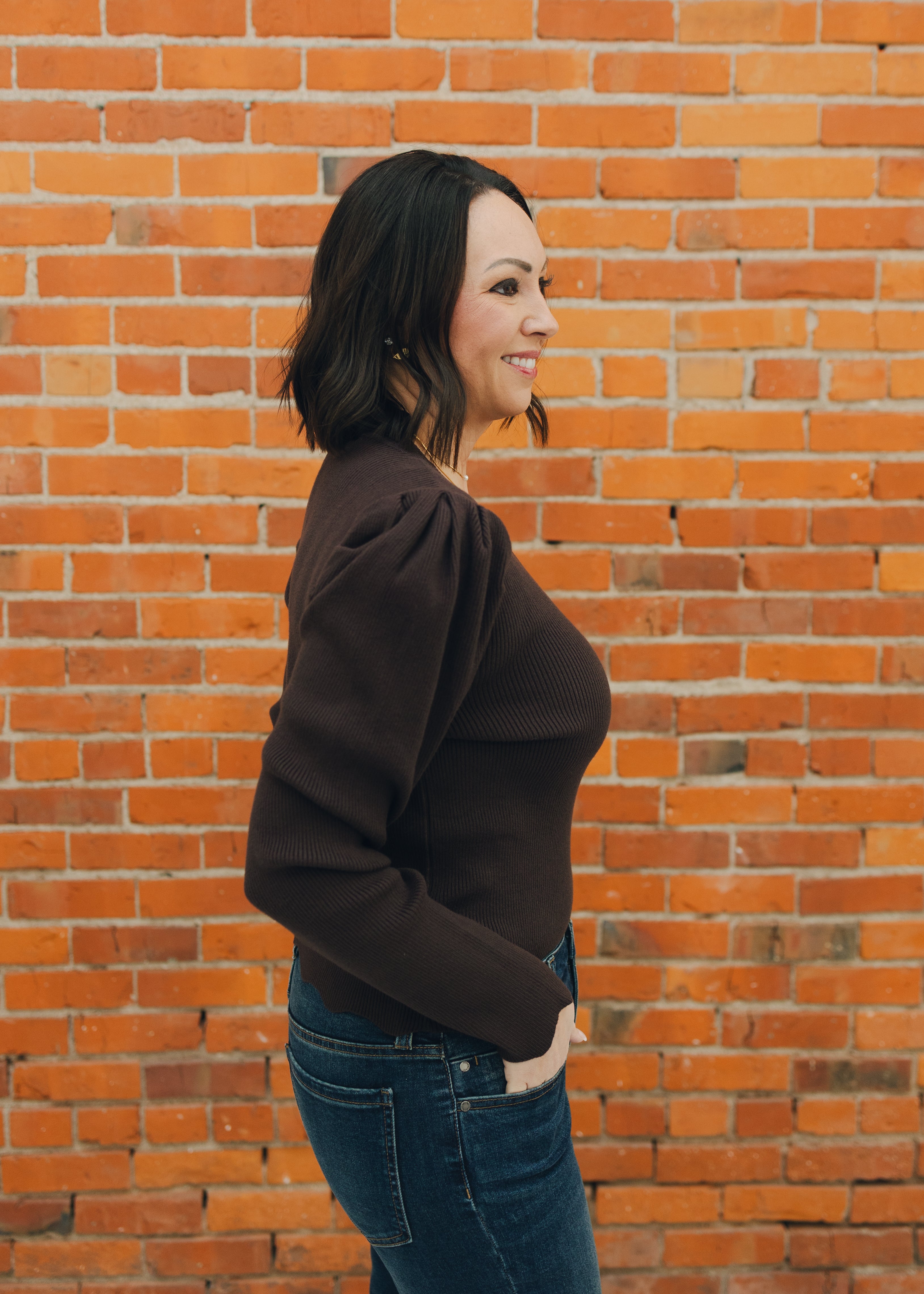 Ribbed Puffed Long Sleeve Sweater