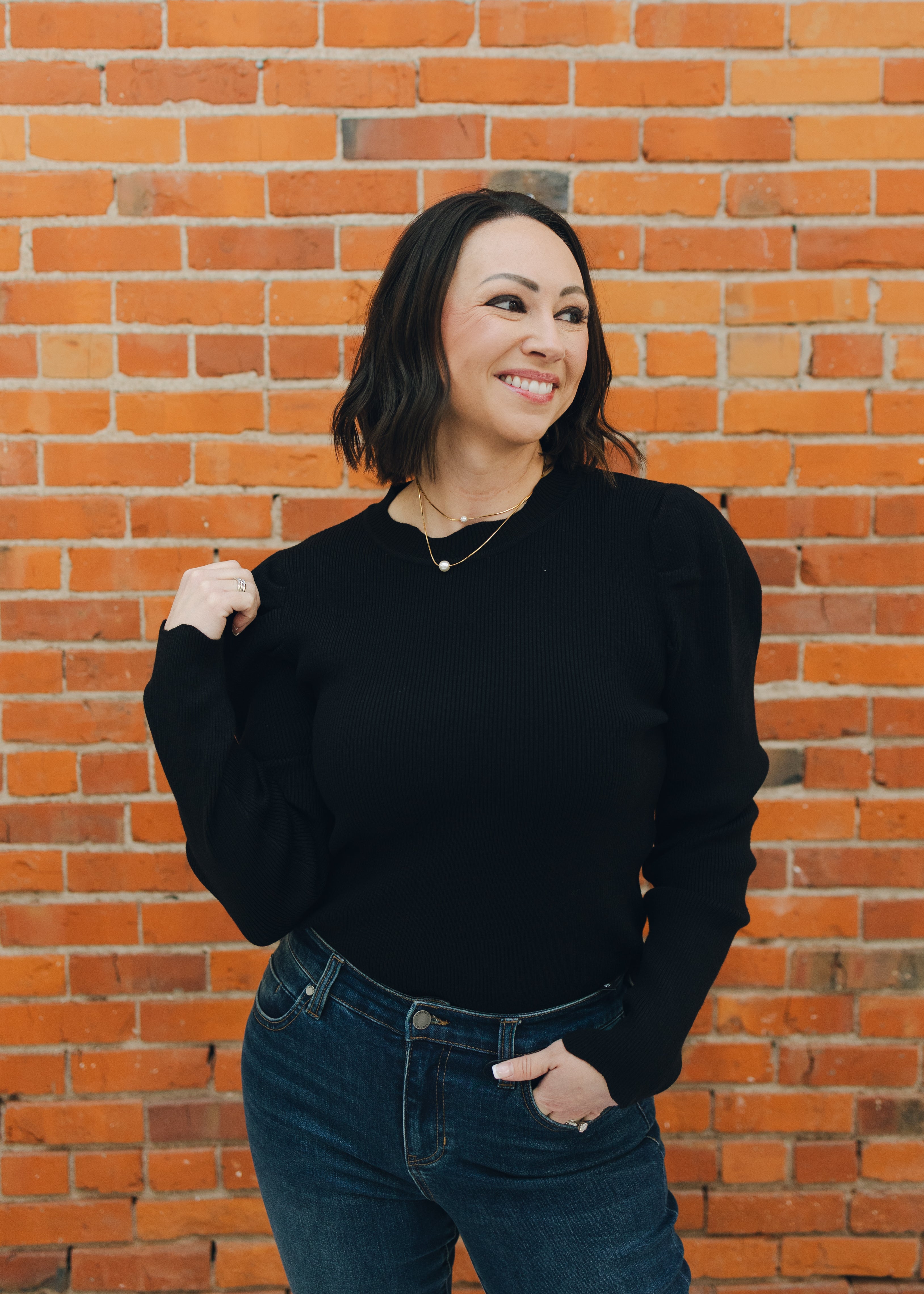 Ribbed Puffed Long Sleeve Sweater