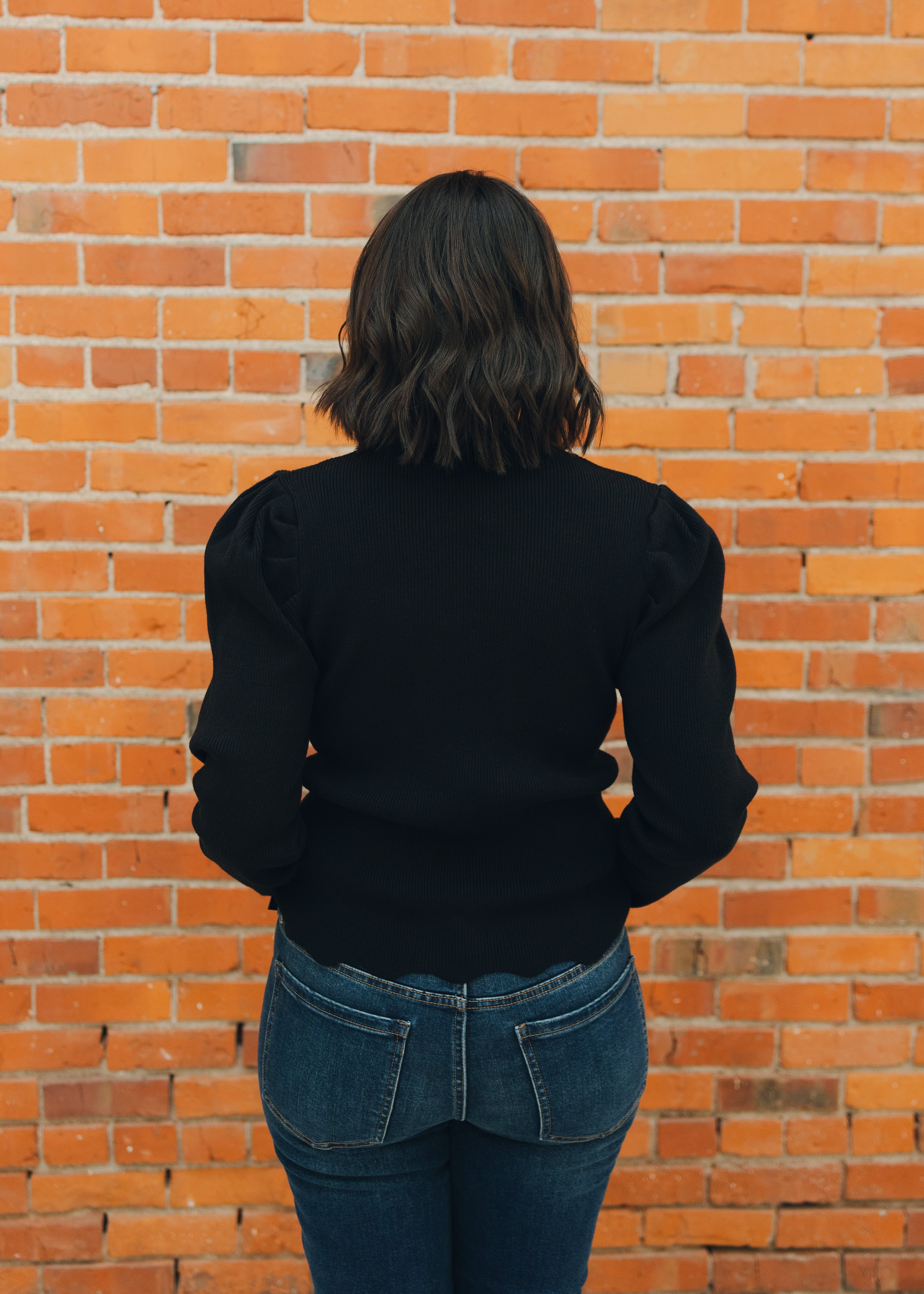 Ribbed Puffed Long Sleeve Sweater