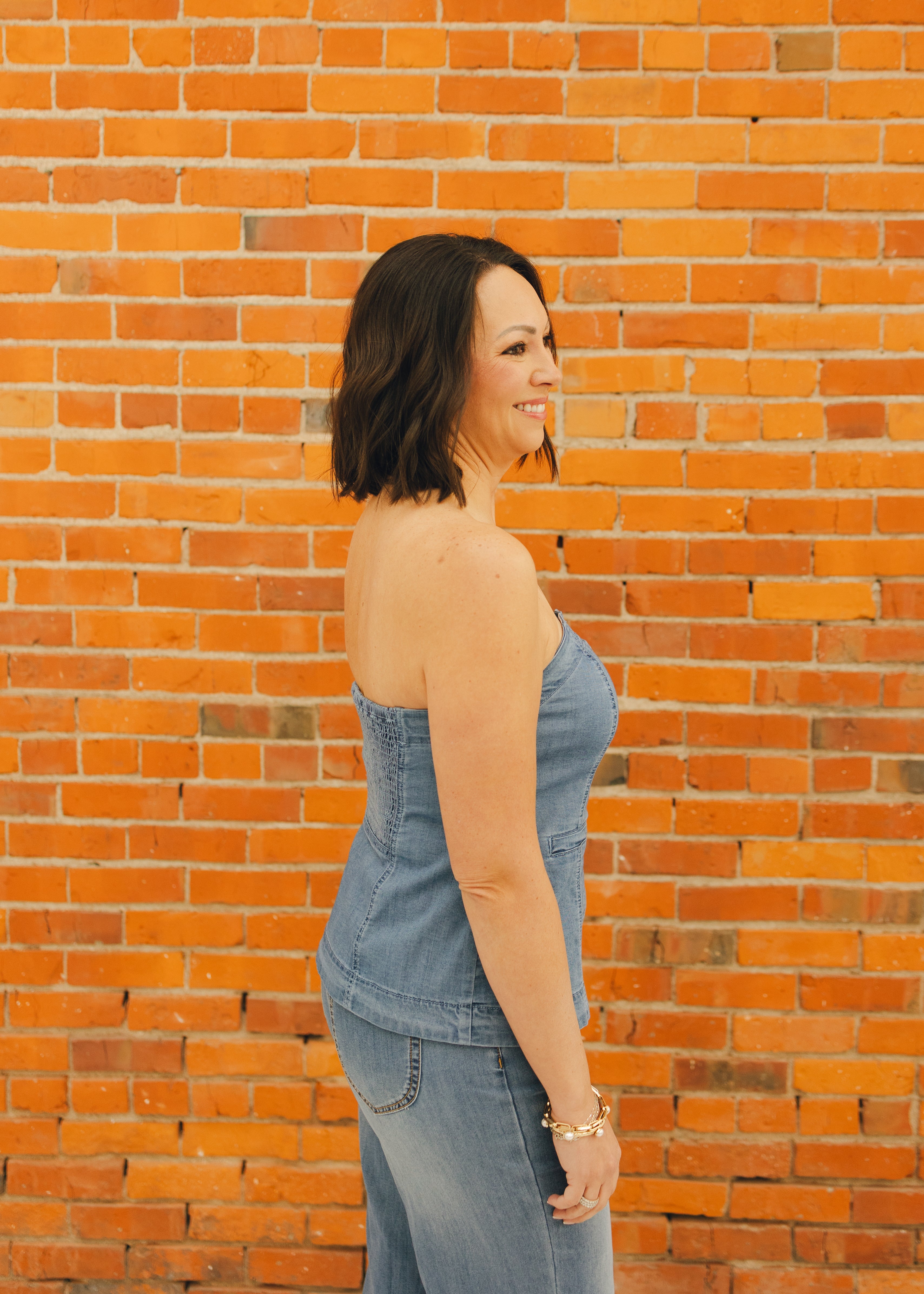 Tribal Button Down Denim Bustier