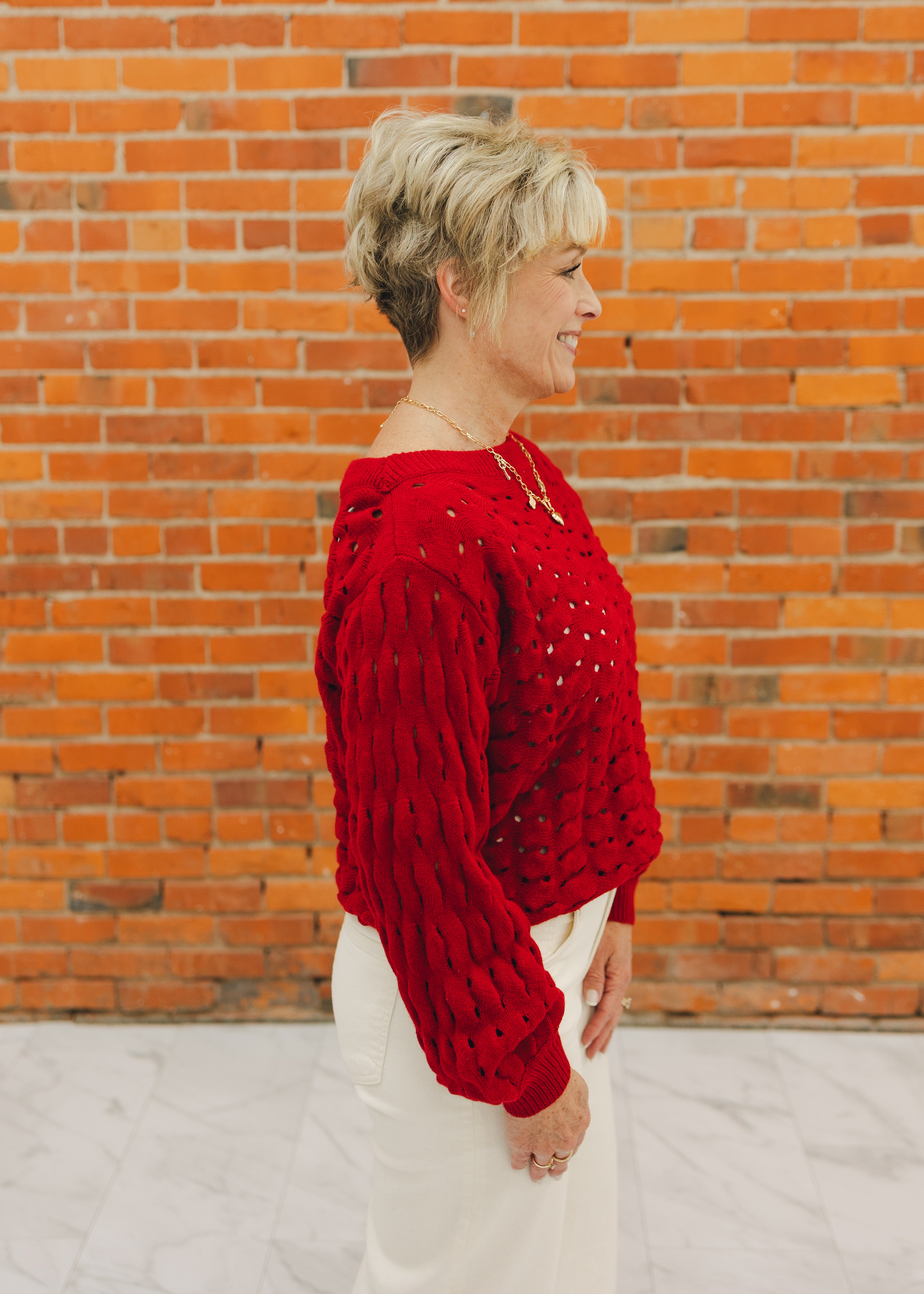 Elan Wide Neck Open Knit Sweater
