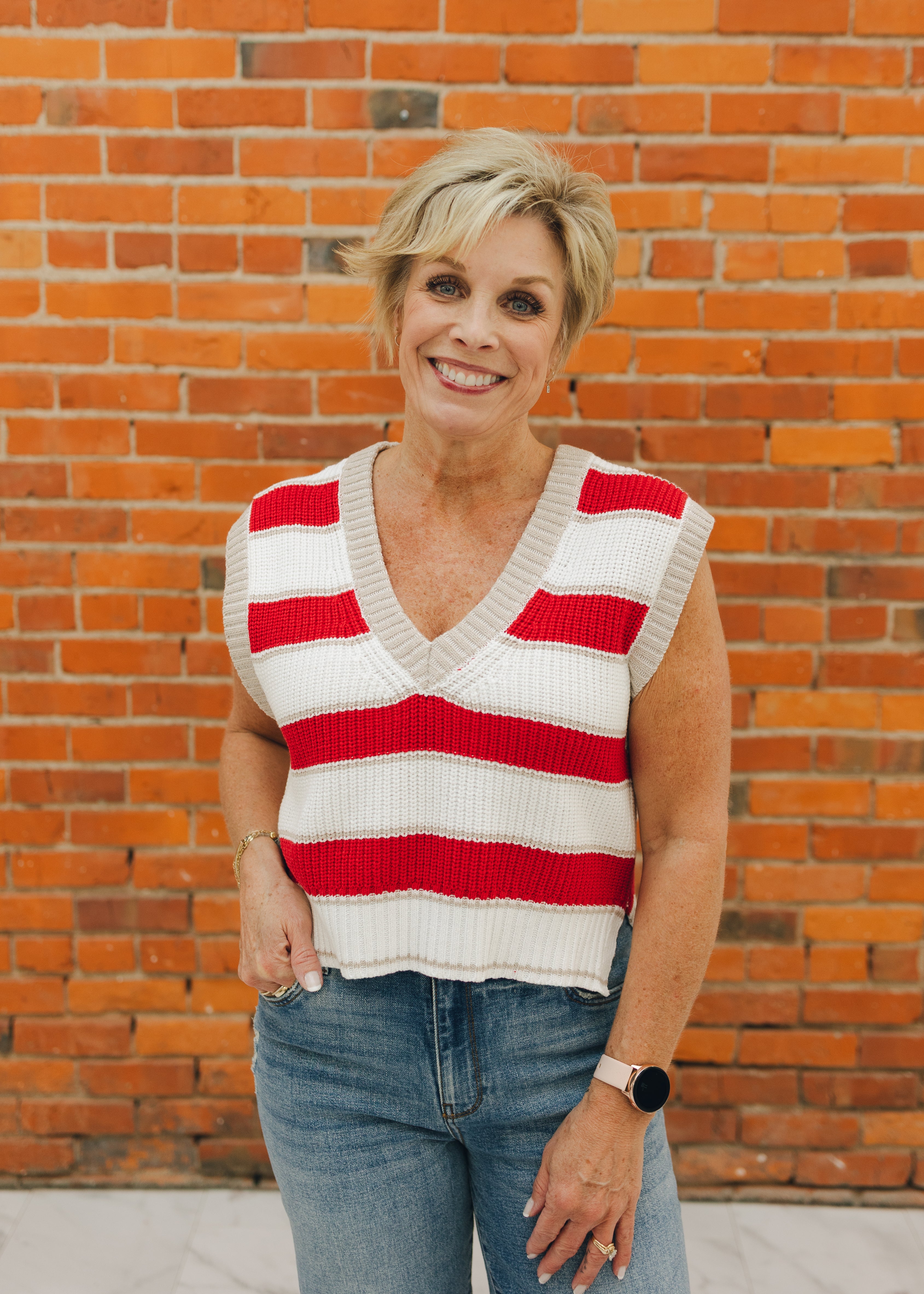 Elan Red Striped Sweater Vest