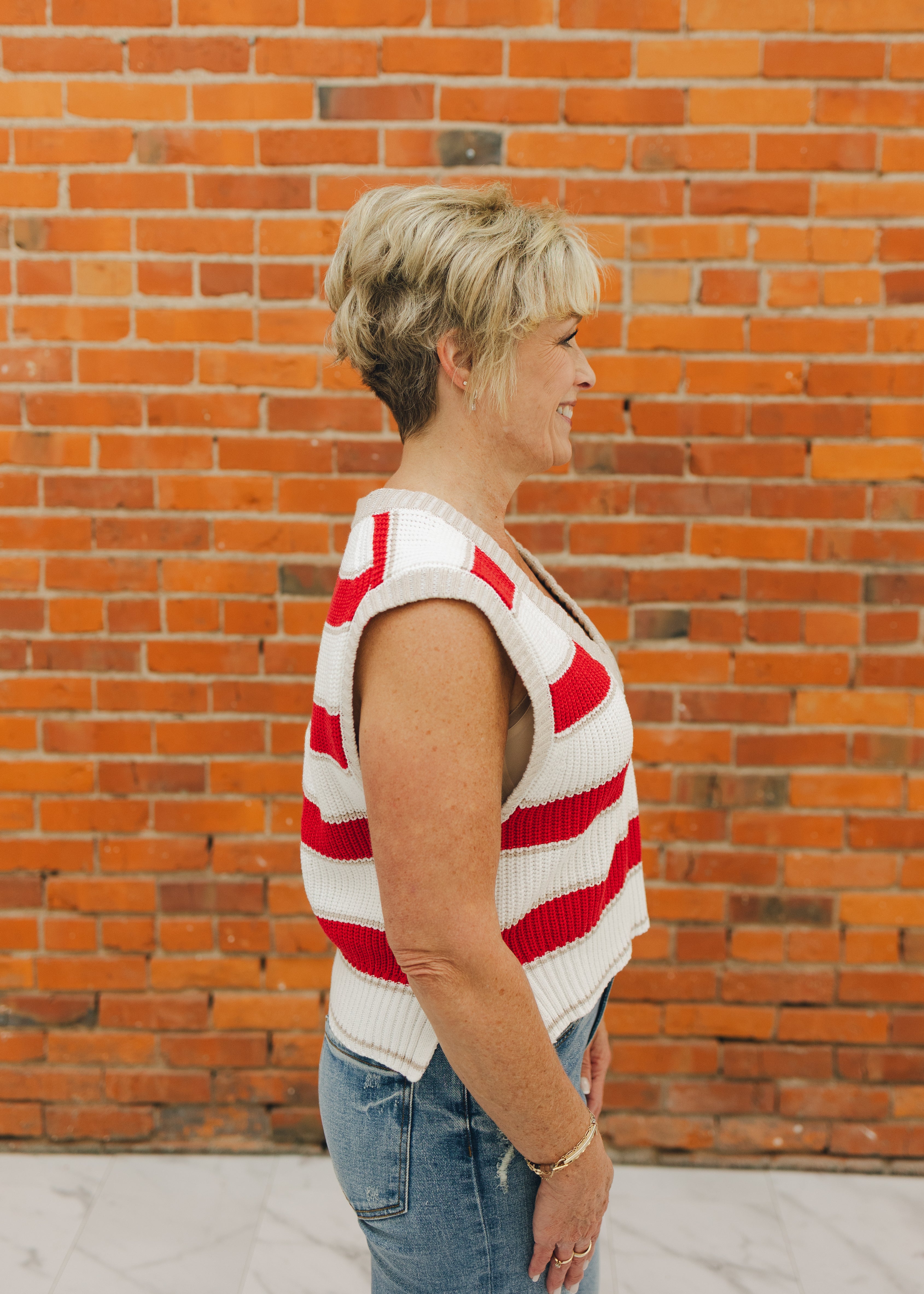 Elan Red Striped Sweater Vest
