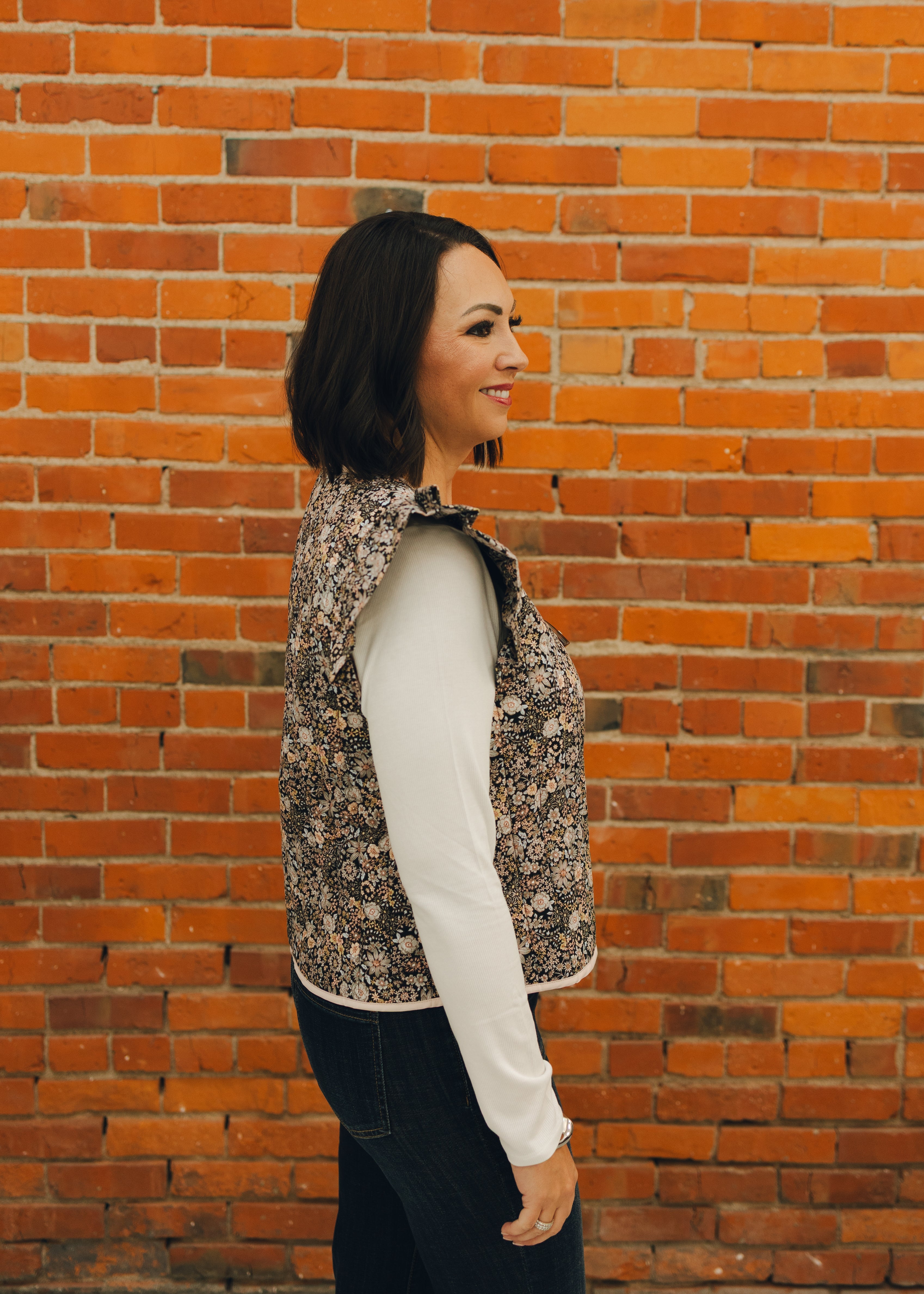 Ruffle Cap Sleeve Floral Quilted Vest