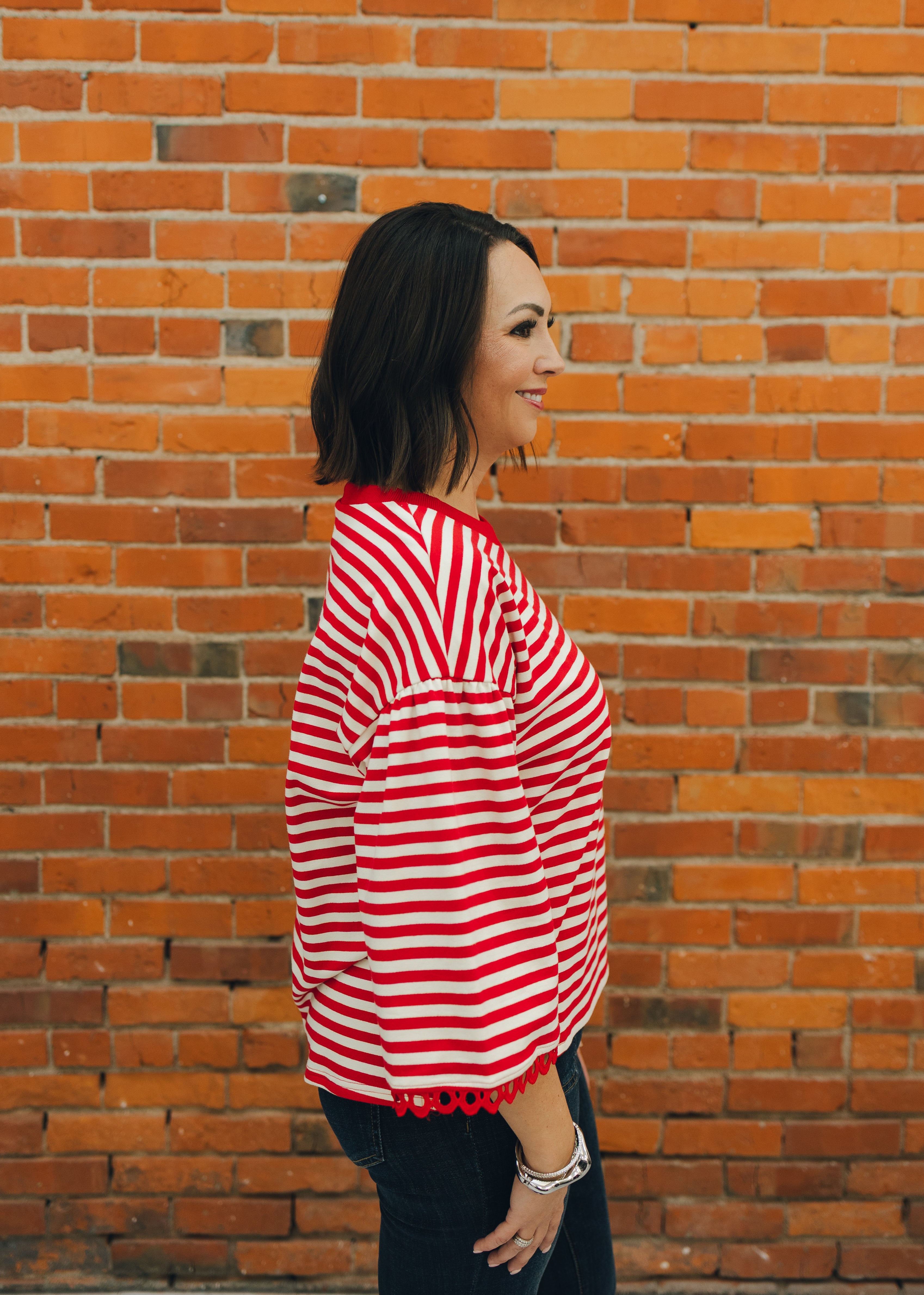 Lace Trim Accent Stripe Top