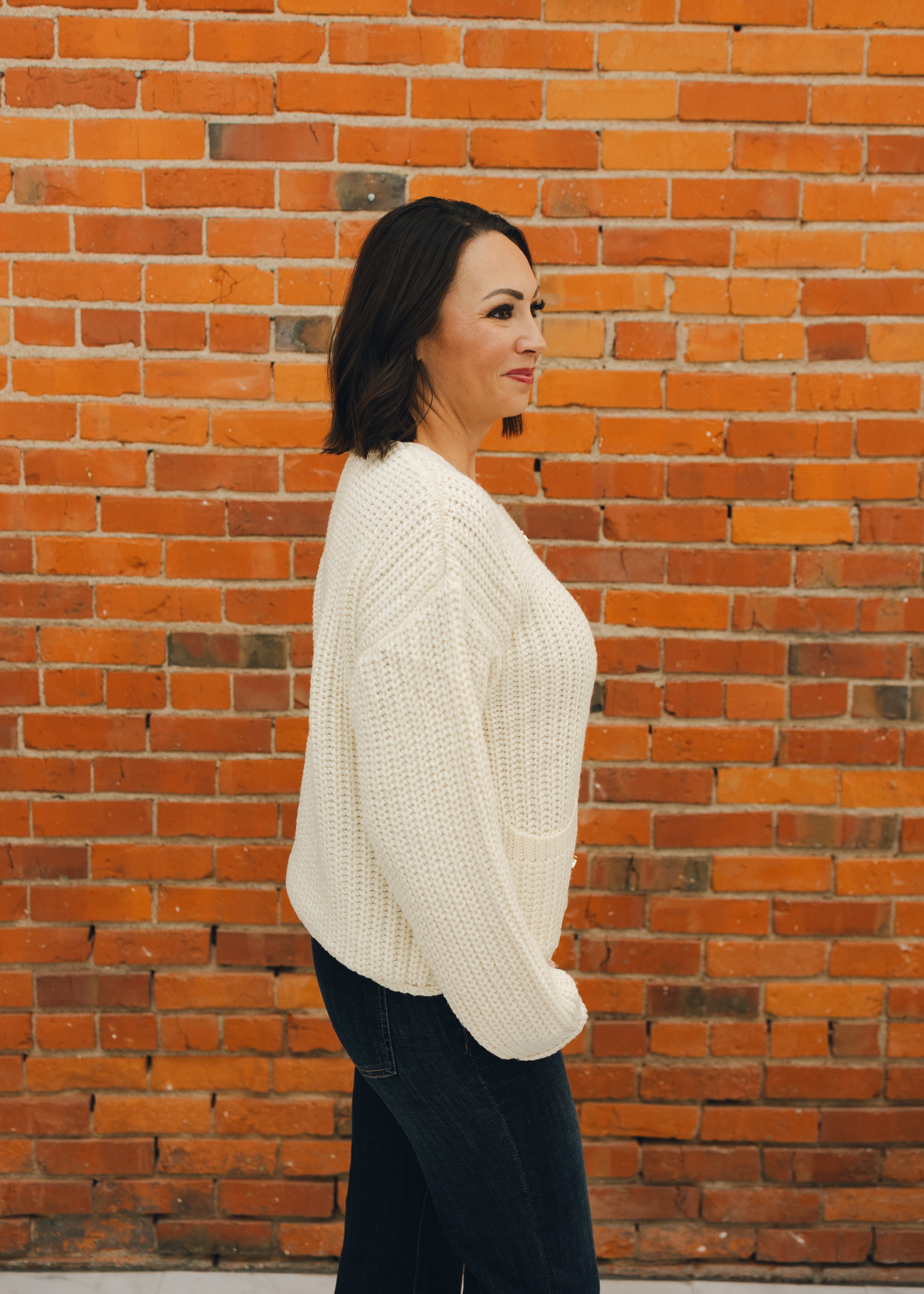 Big Button Accent Sweater Cardigan - Cream