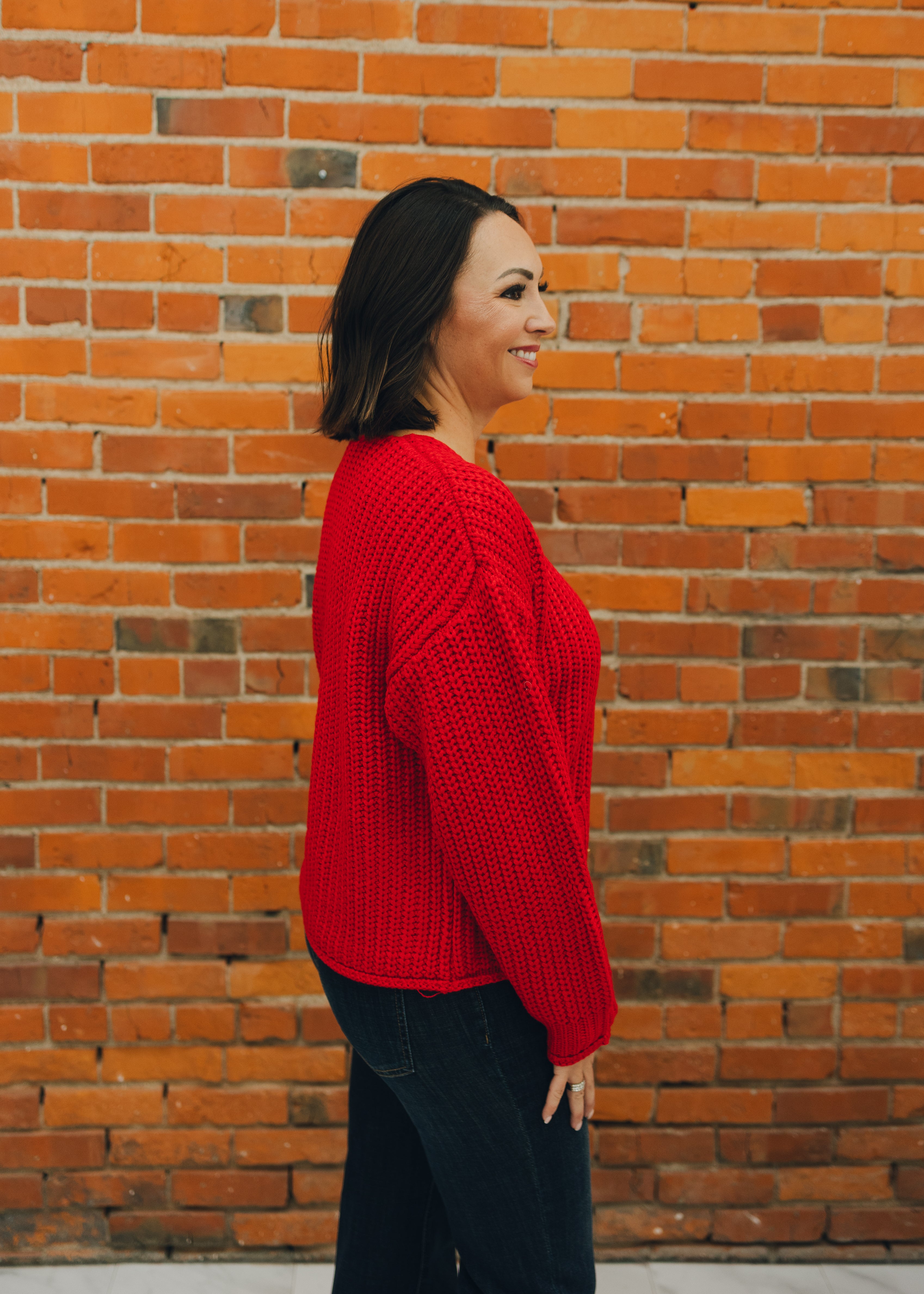 Big Button Accent Sweater Cardigan - Red