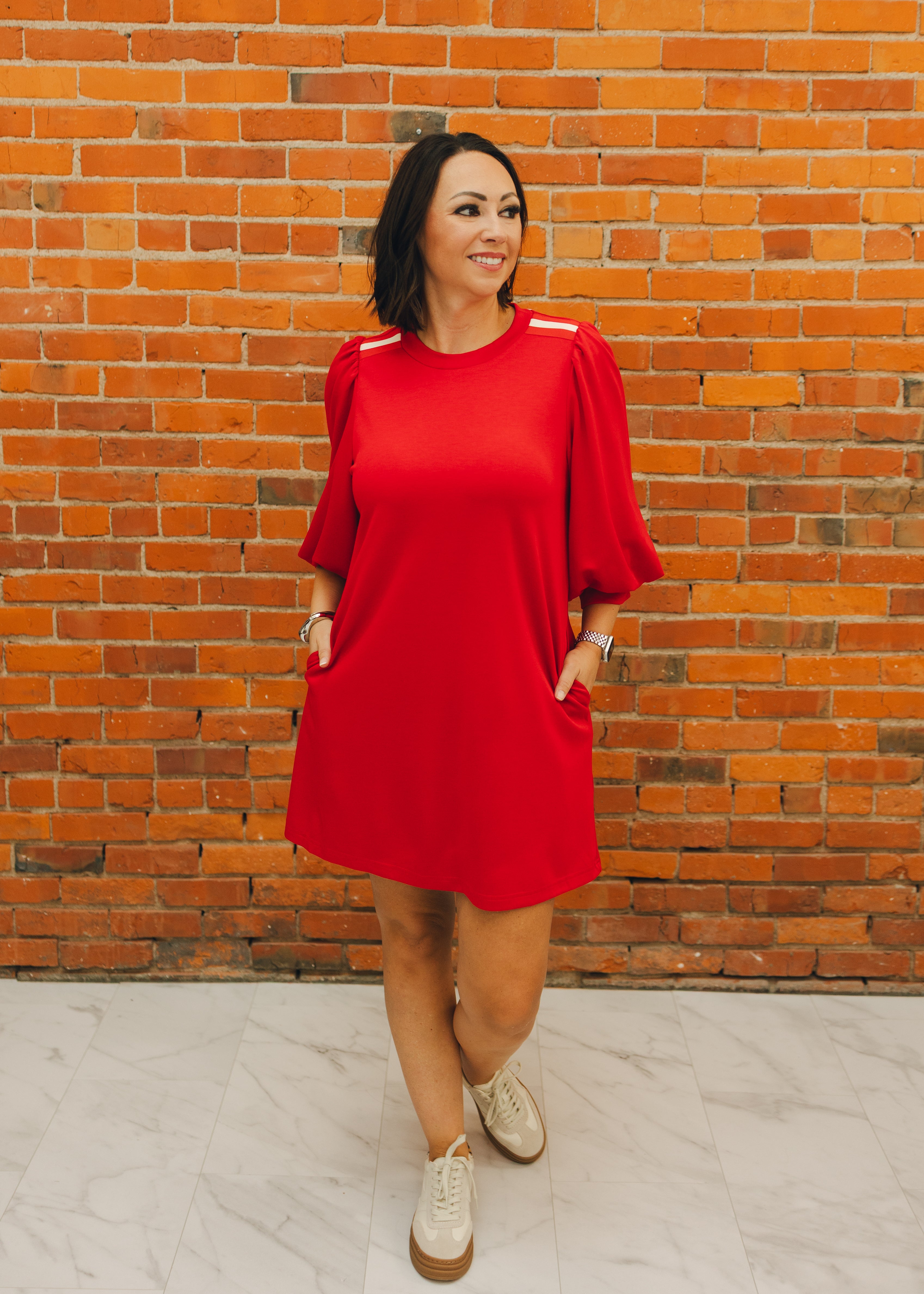 Stripe Accent Shoulder Casual Dress