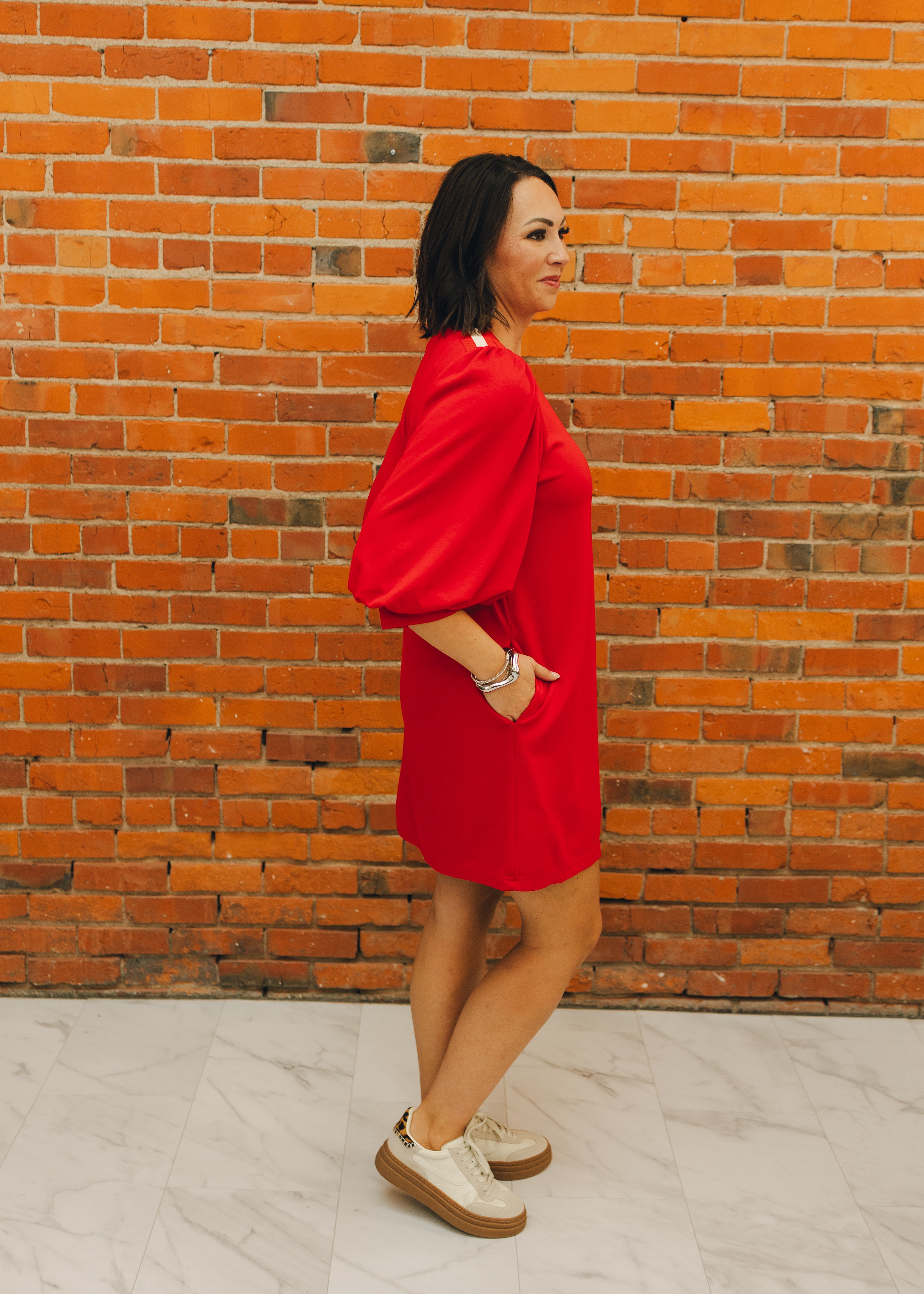 Stripe Accent Shoulder Casual Dress