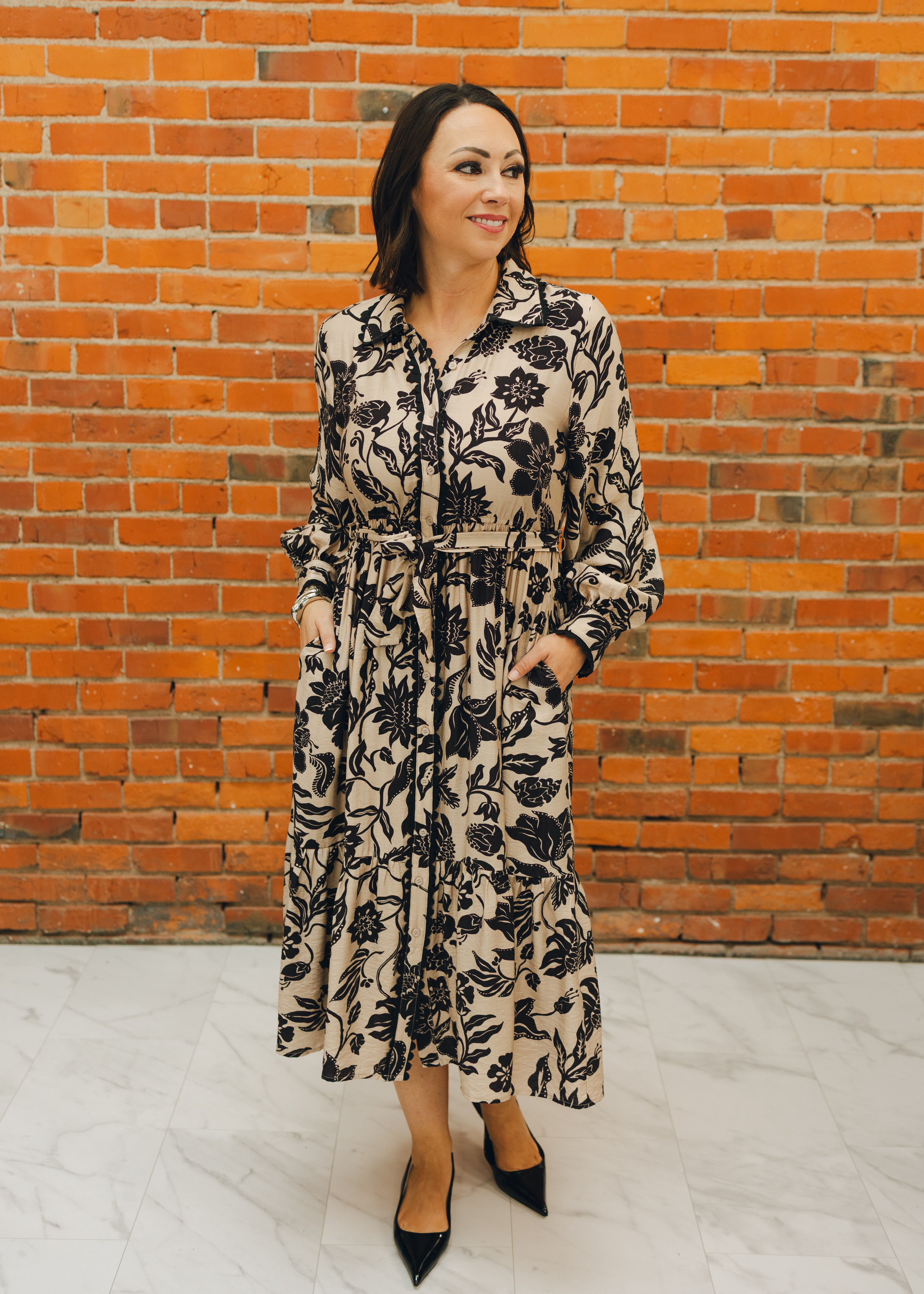 Button Down Floral Midi Dress