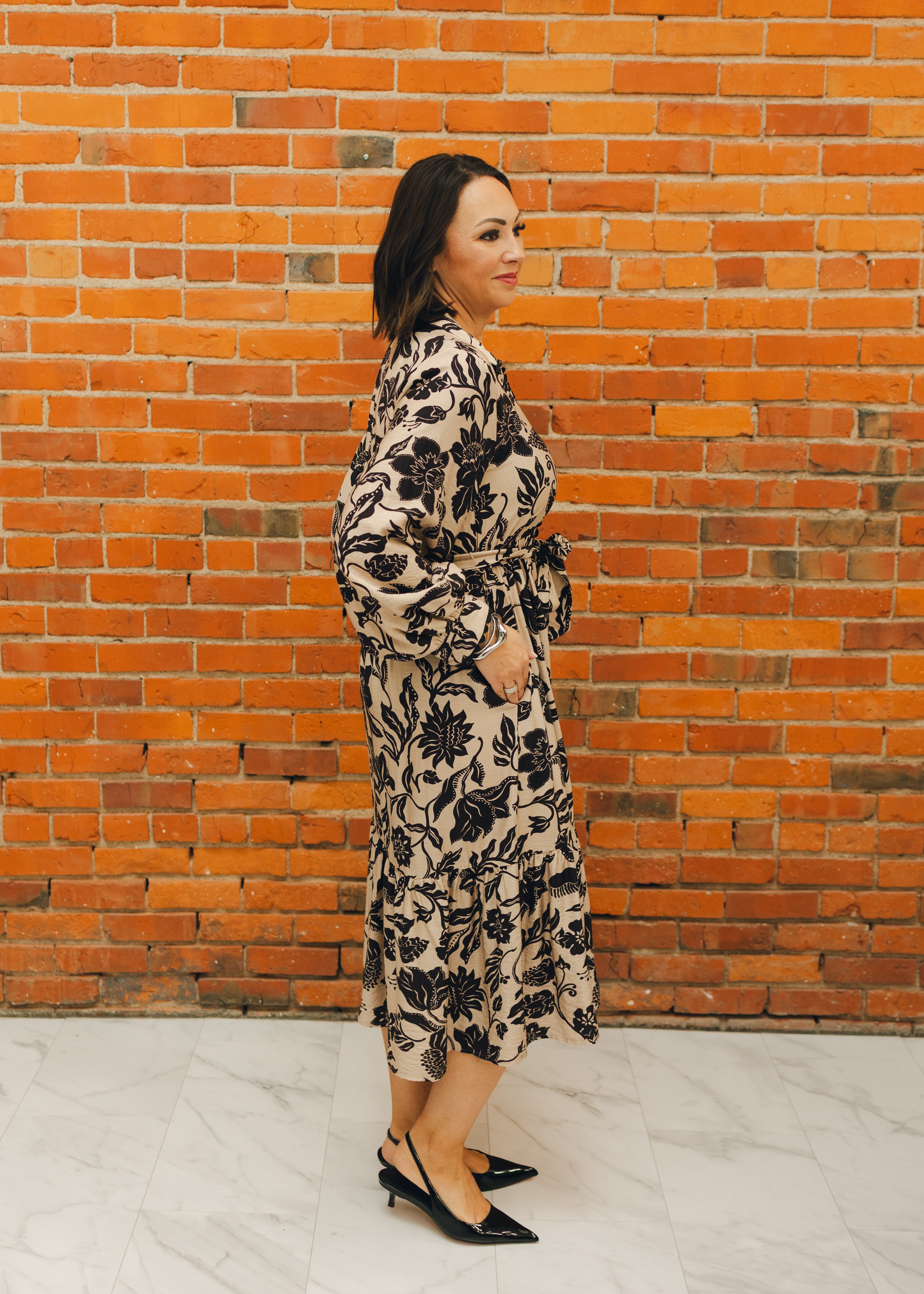 Button Down Floral Midi Dress