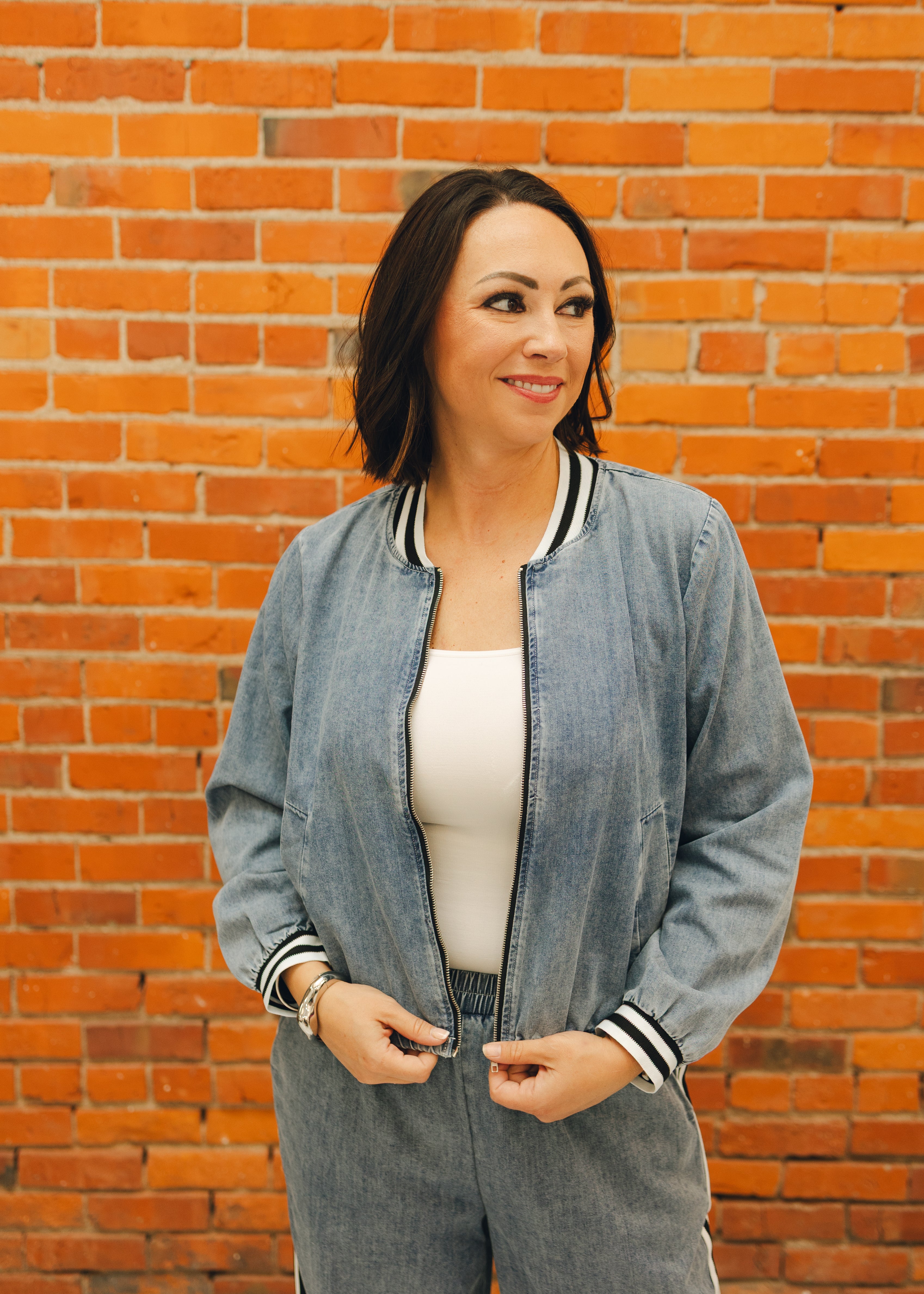 Front Zip Up Washed Denim Jacket