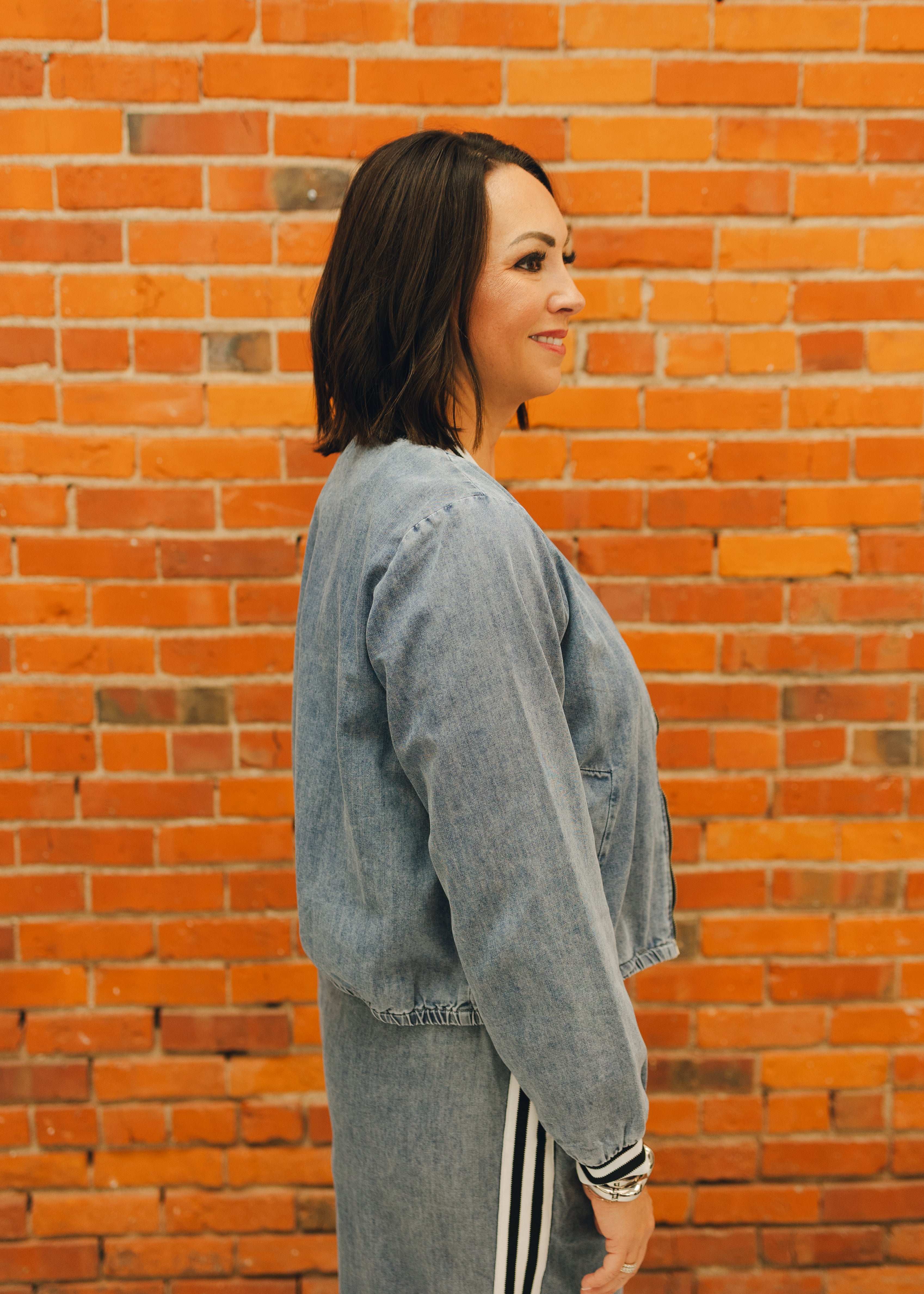 Front Zip Up Washed Denim Jacket