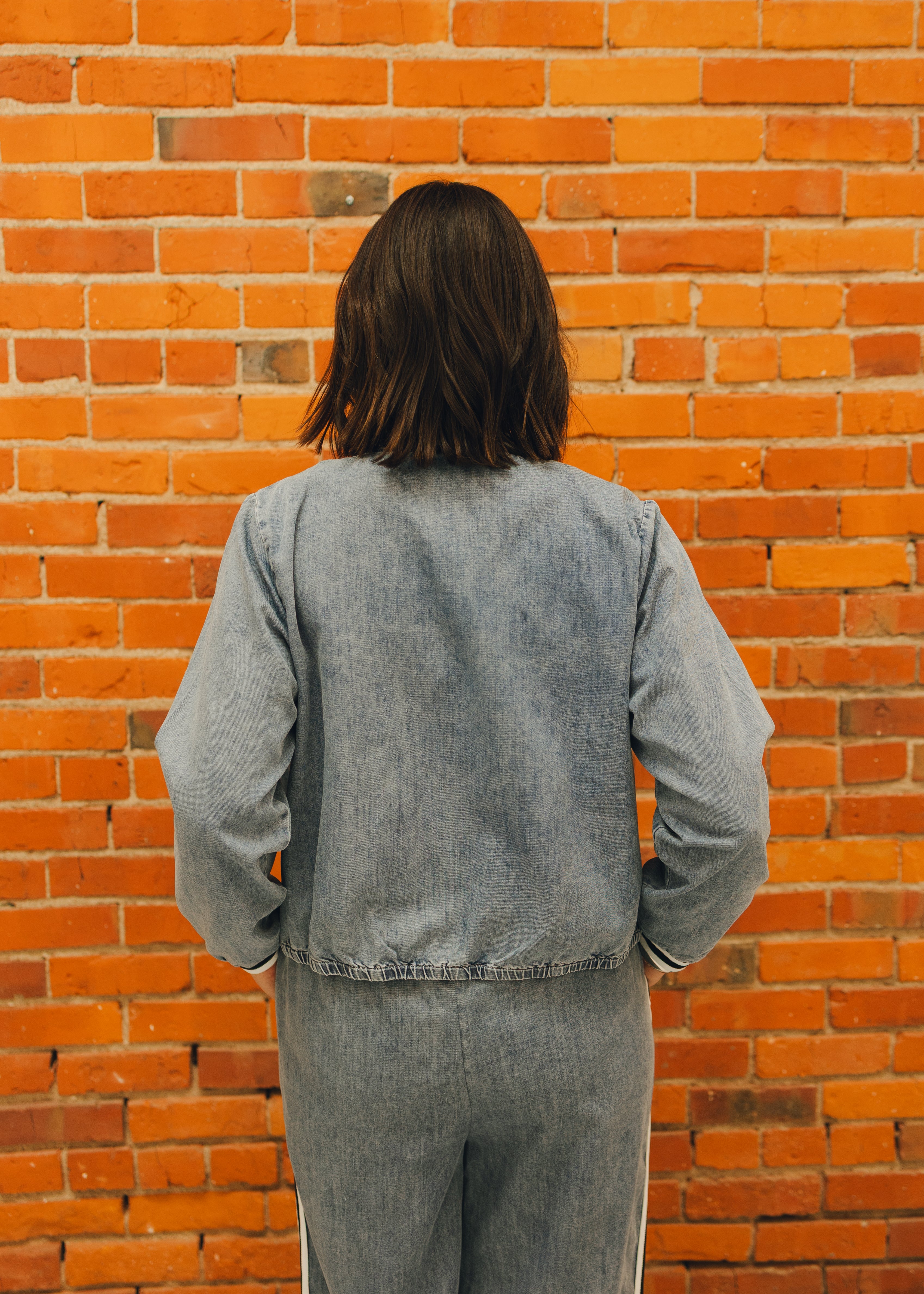 Front Zip Up Washed Denim Jacket