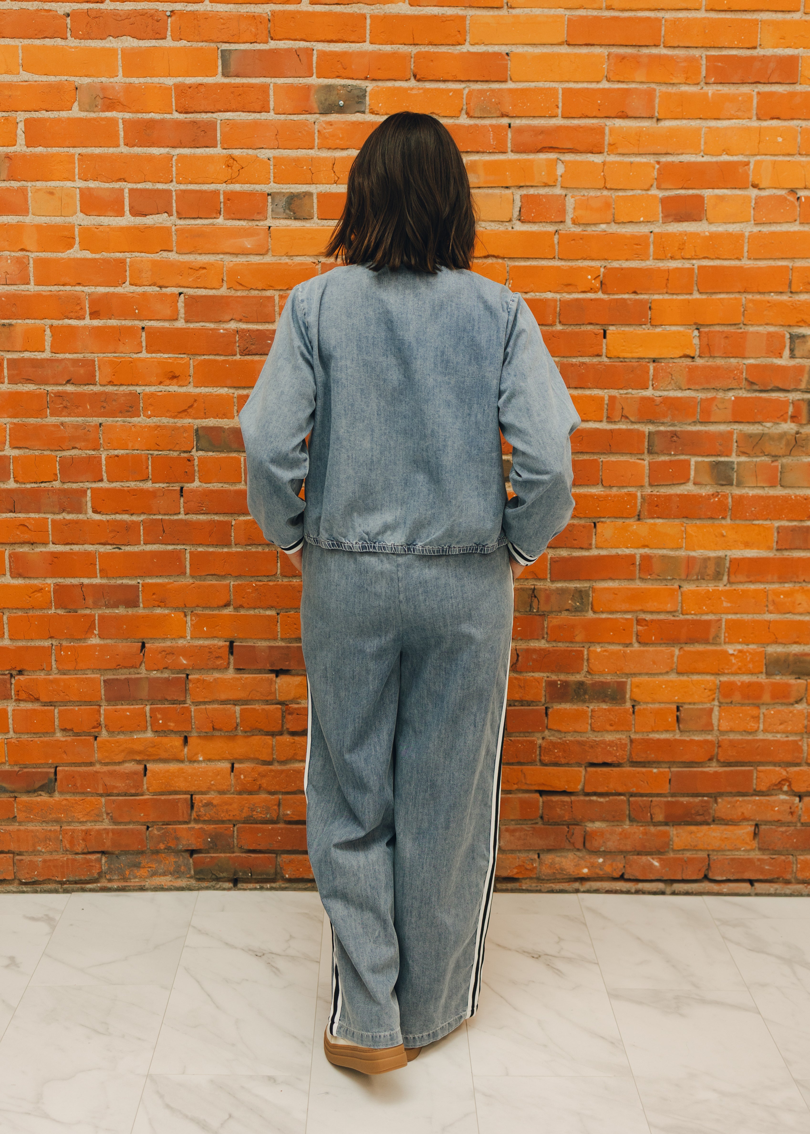 Side Band Accent Washed Denim Pants