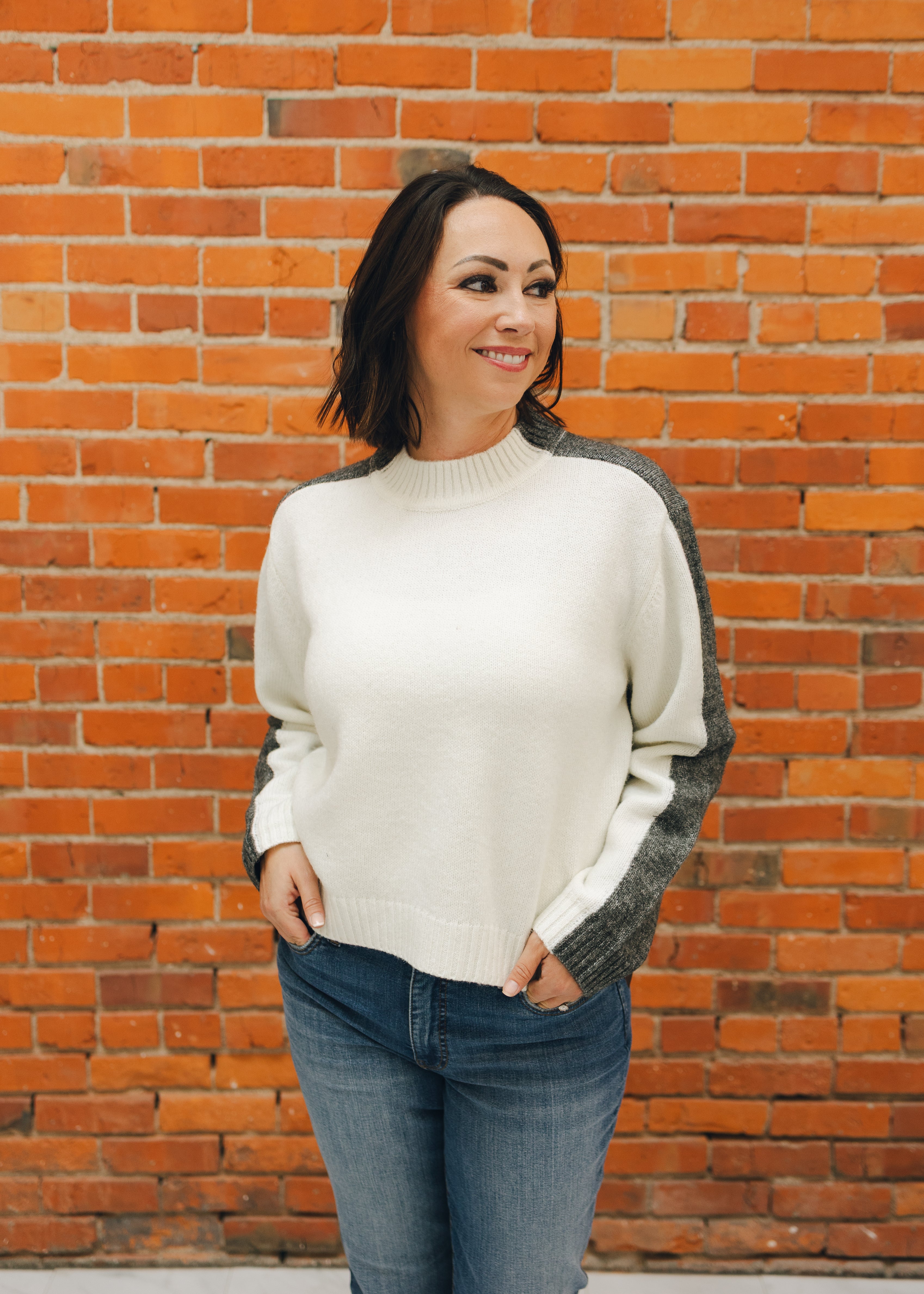 Grey & White Colorblock Sweater