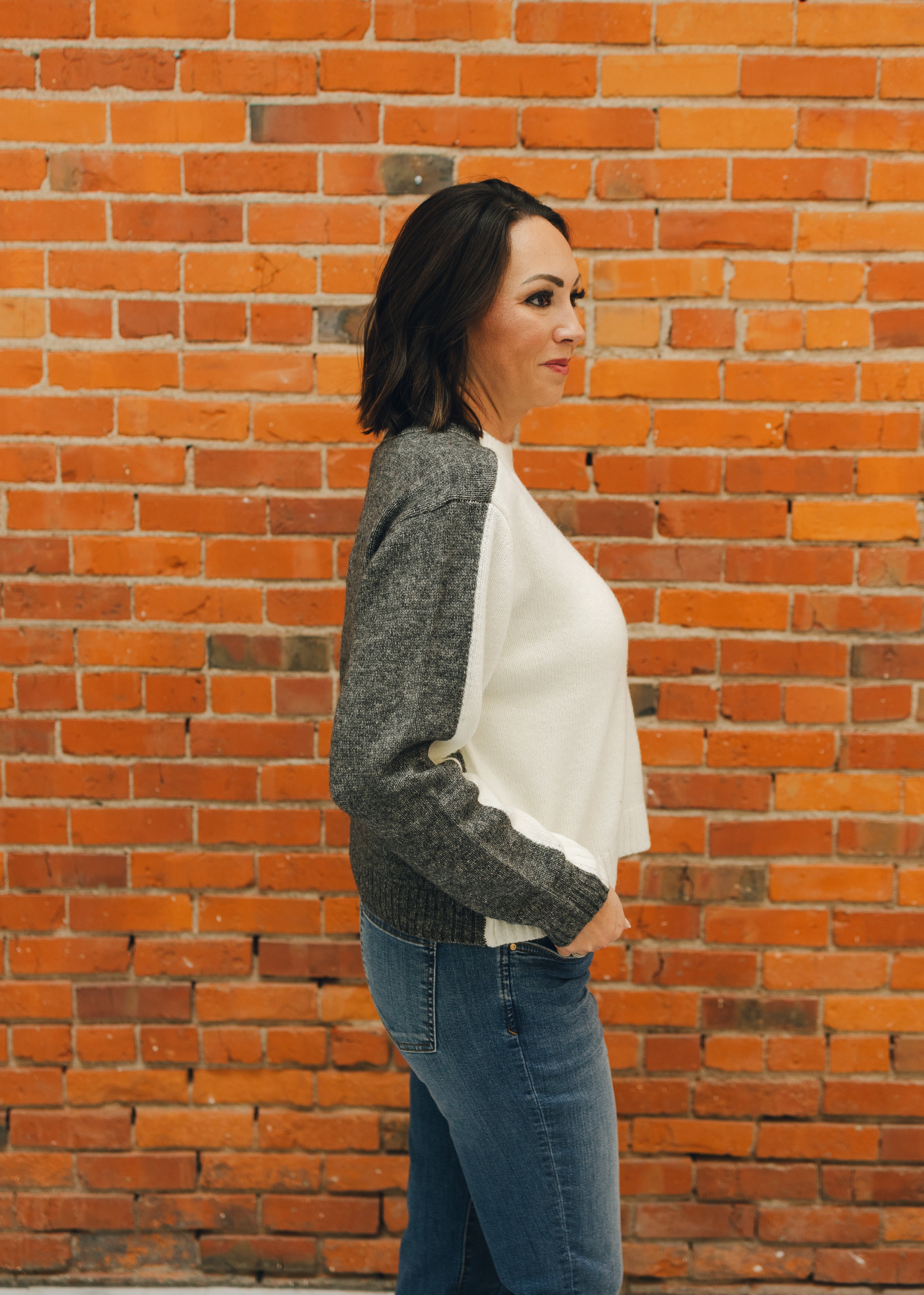 Grey & White Colorblock Sweater